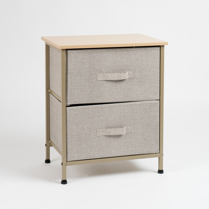 2 Drawer Beige Cabinet with Beige Fabric Drawers