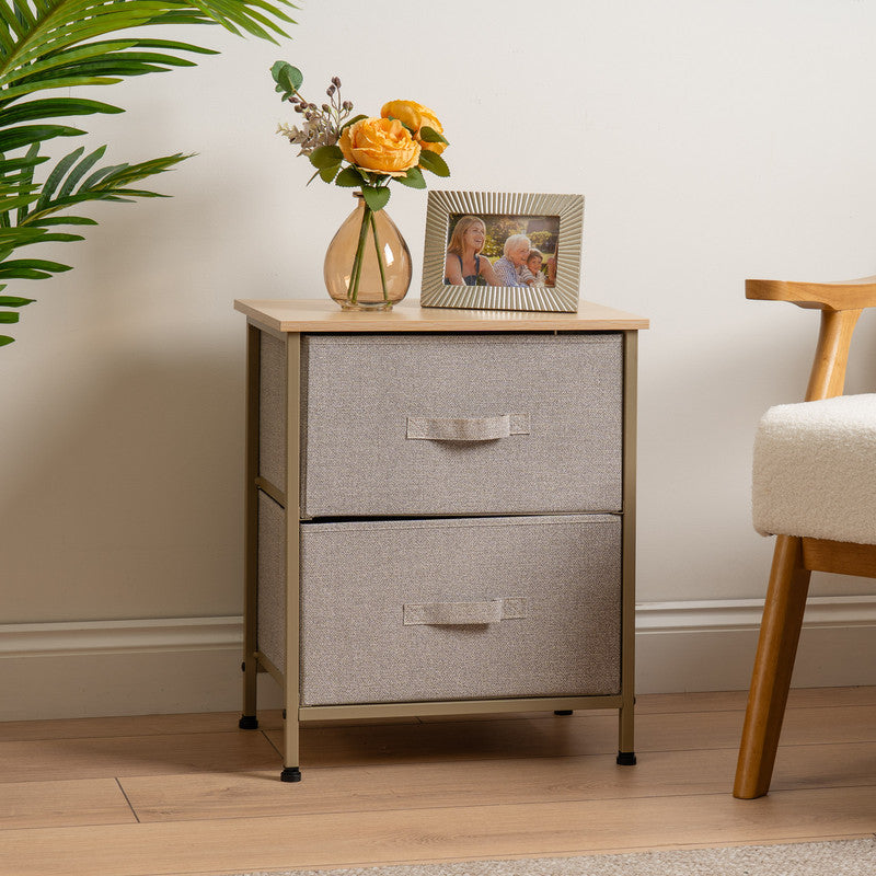 2 Drawer Beige Cabinet with Beige Fabric Drawers