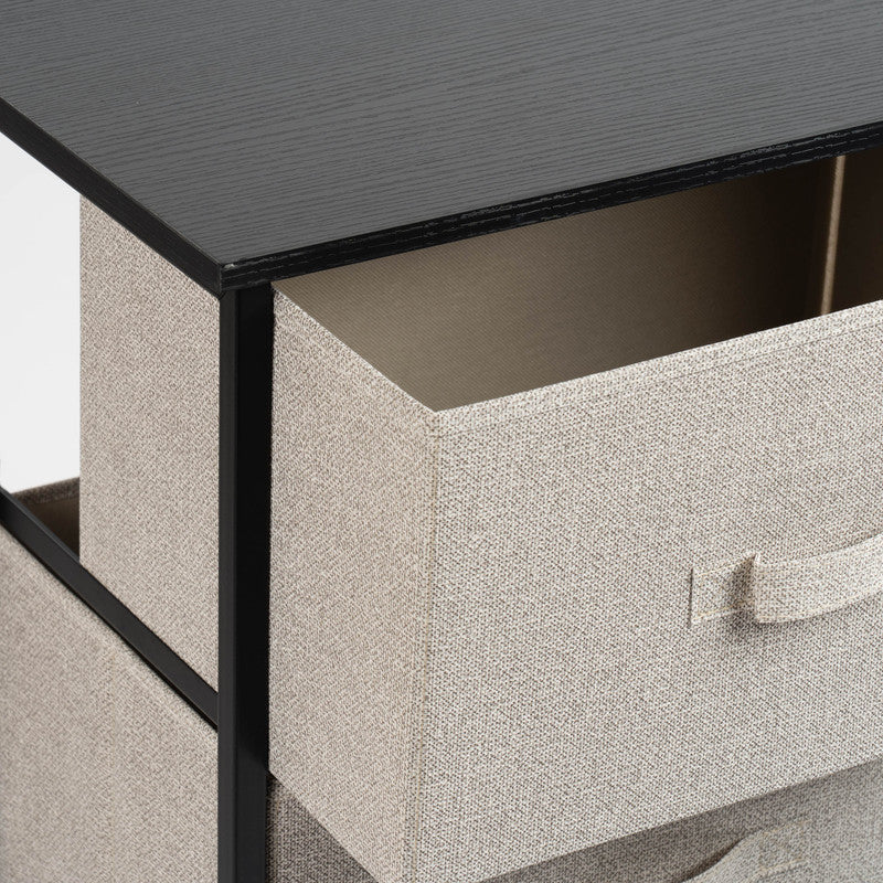3 Drawer Black Cabinet with Beige Fabric Drawers