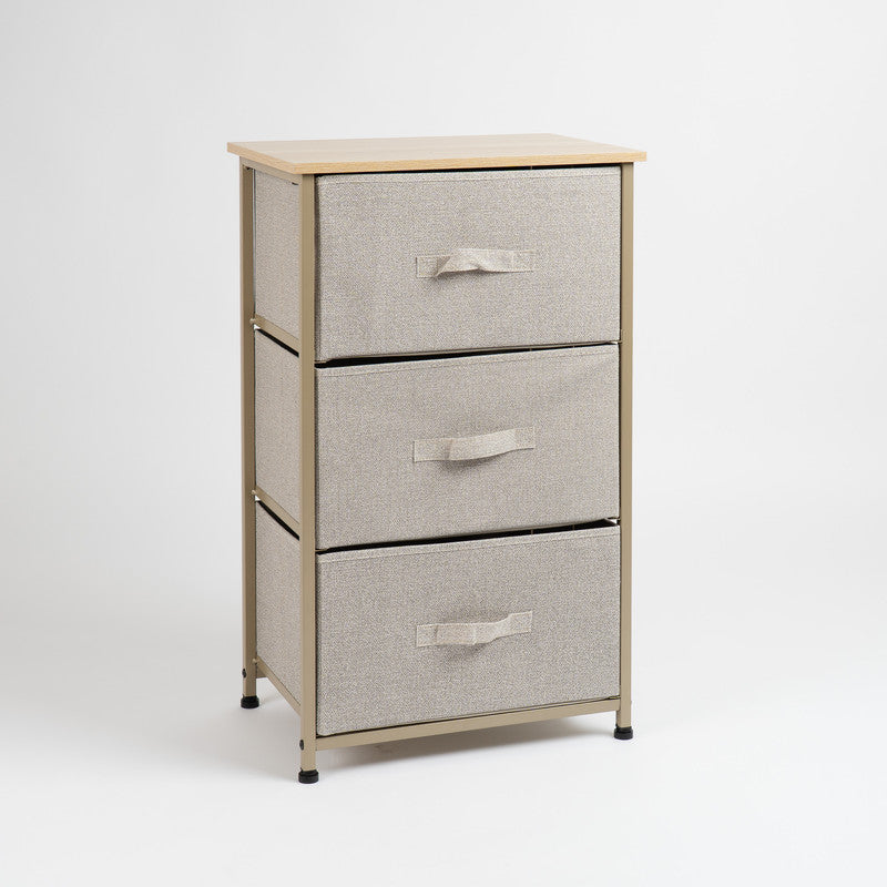 3 Drawer Beige Cabinet with Beige Fabric Drawers