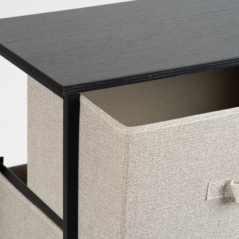 3 Drawer Black Cabinet with Beige Fabric Drawers
