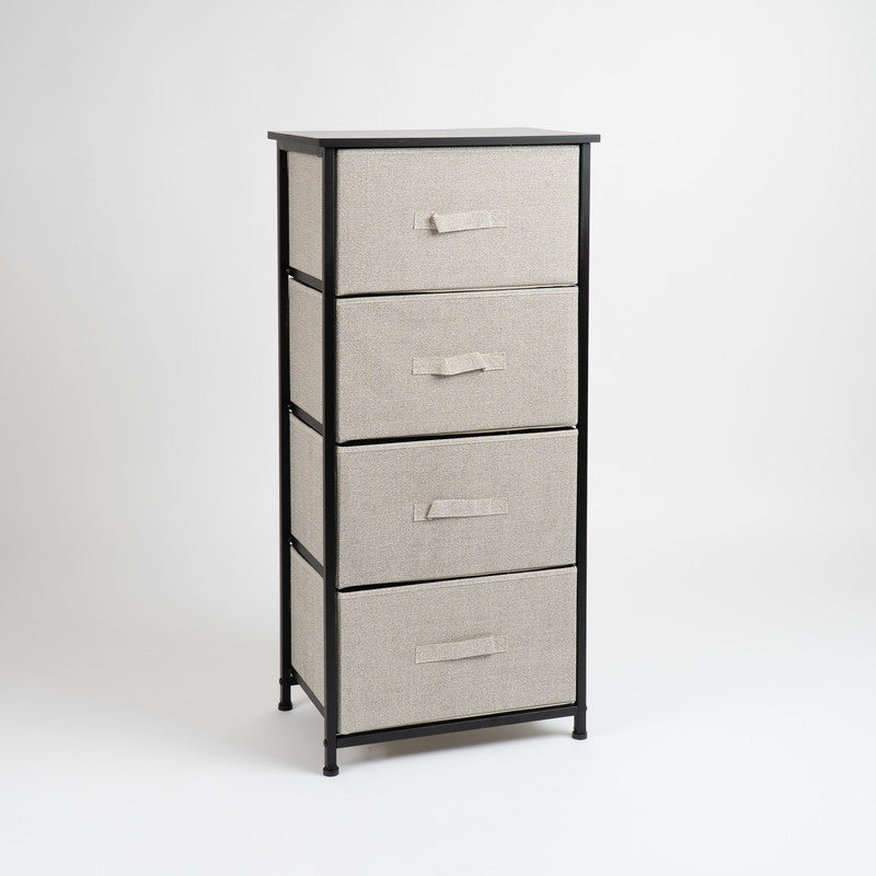 3 Drawer Black Cabinet with Beige Fabric Drawers