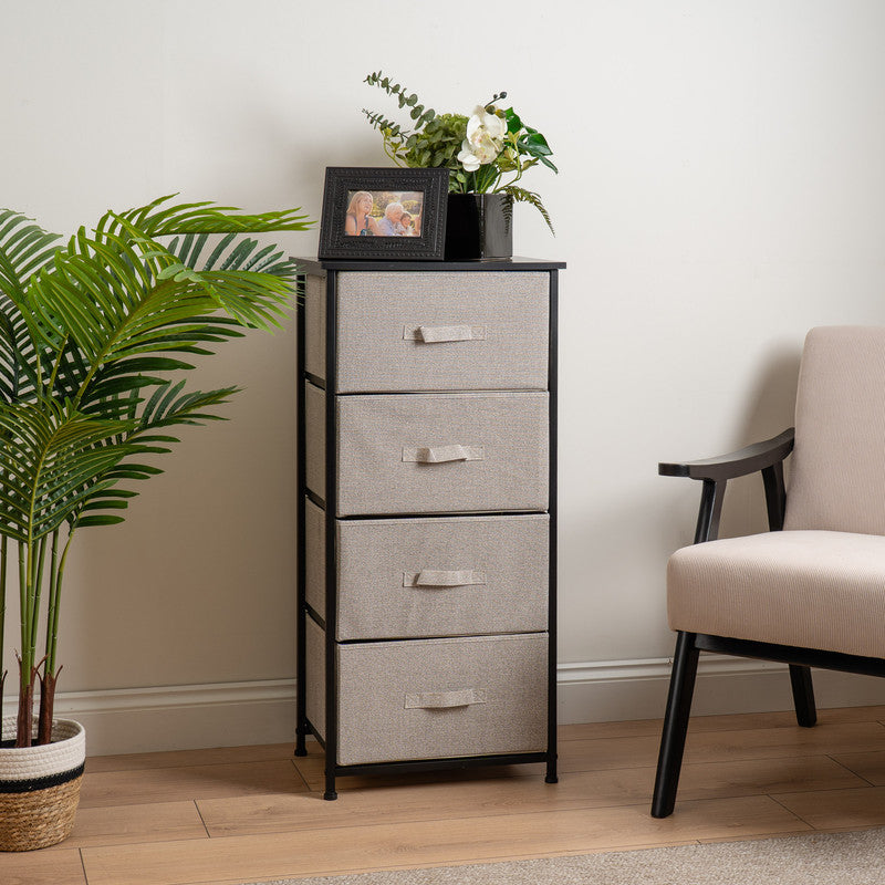 3 Drawer Black Cabinet with Beige Fabric Drawers