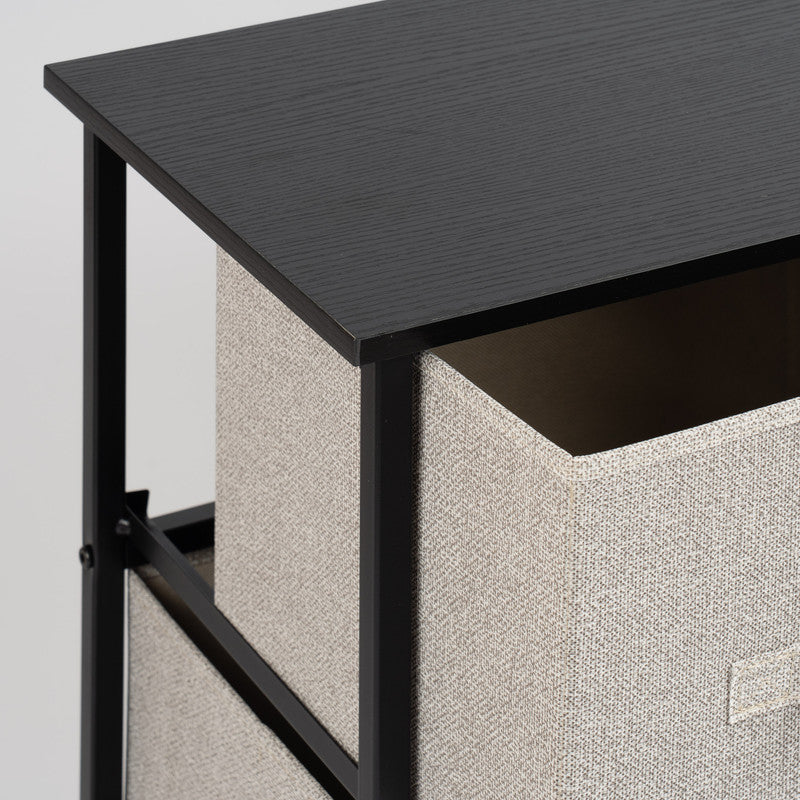 5 Drawer Black Cabinet with Beige Fabric Drawers
