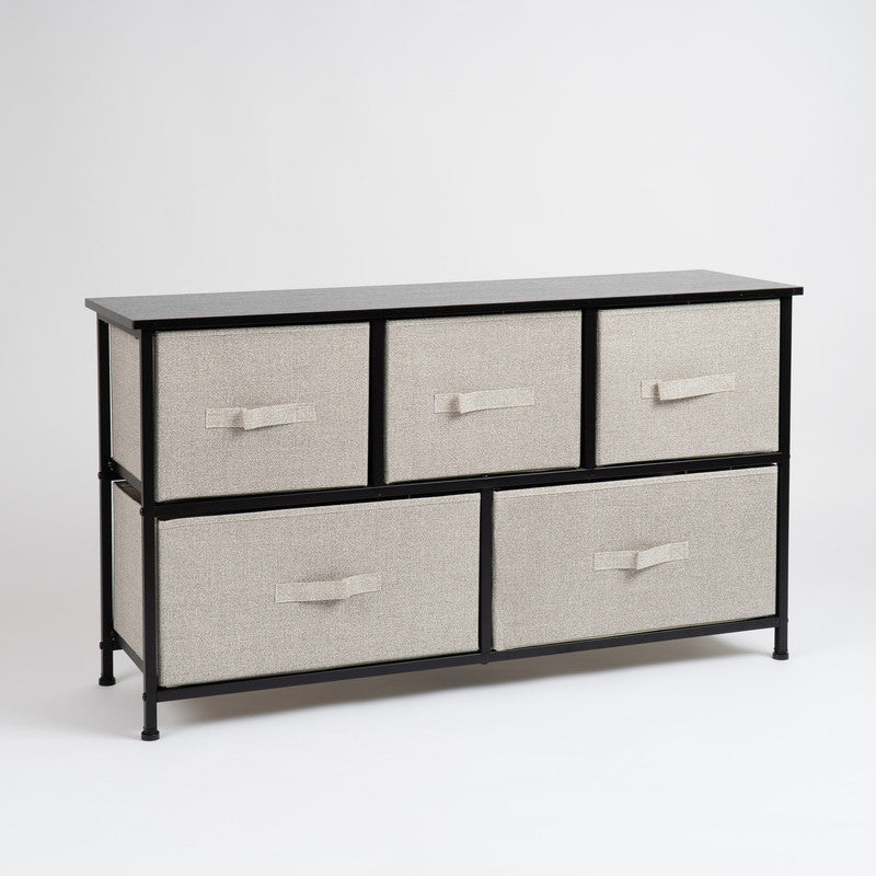5 Drawer Black Cabinet with Beige Fabric Drawers