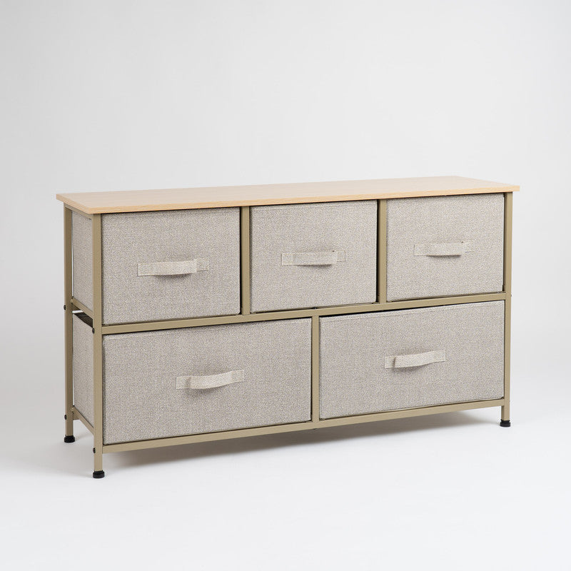 5 Drawer Beige Cabinet with Beige Fabric Drawers