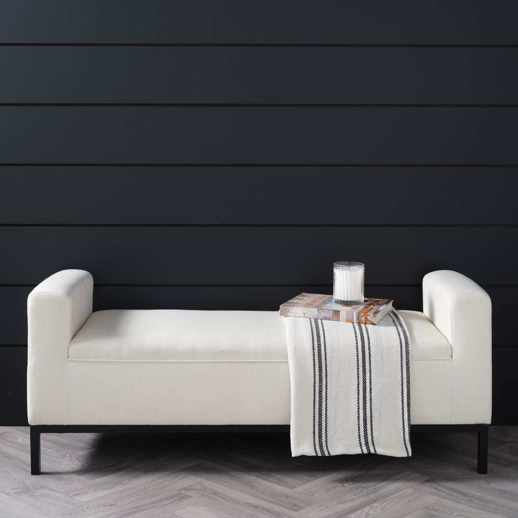 Serena Ivory White Linen Bench