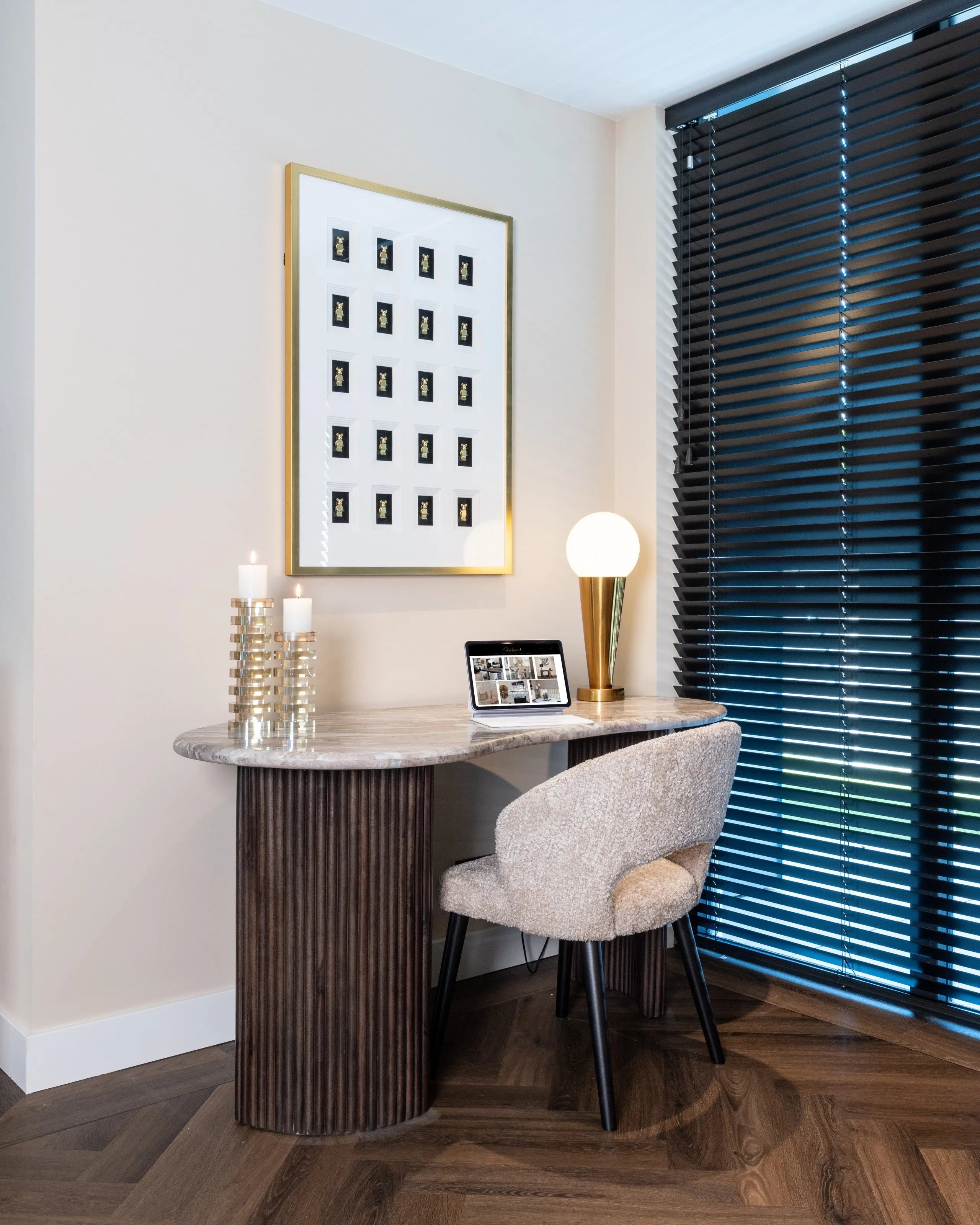 Richmond Interiors Rashford Brown Oak Wood & Marble Desk