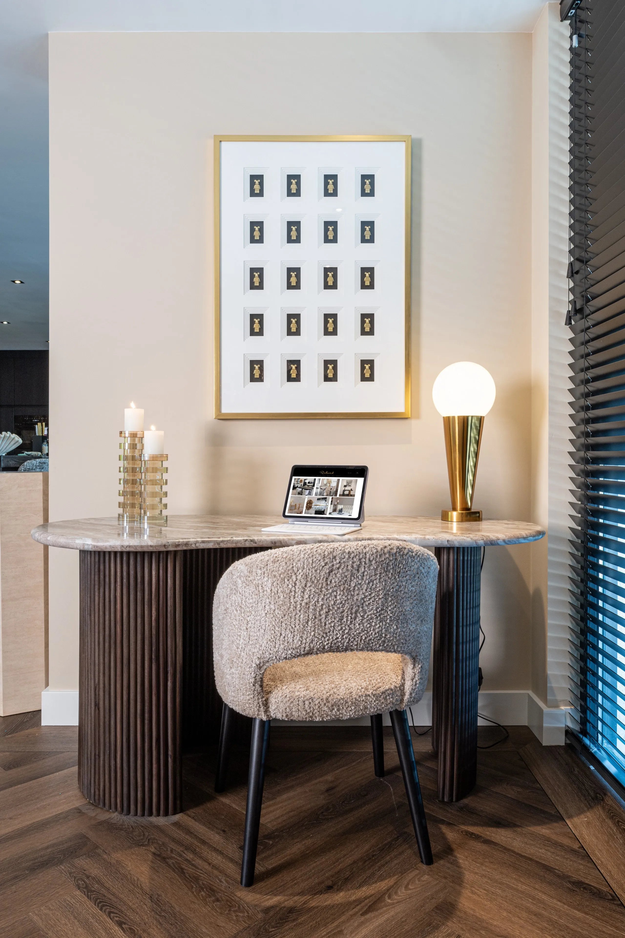 Richmond Interiors Rashford Brown Oak Wood & Marble Desk
