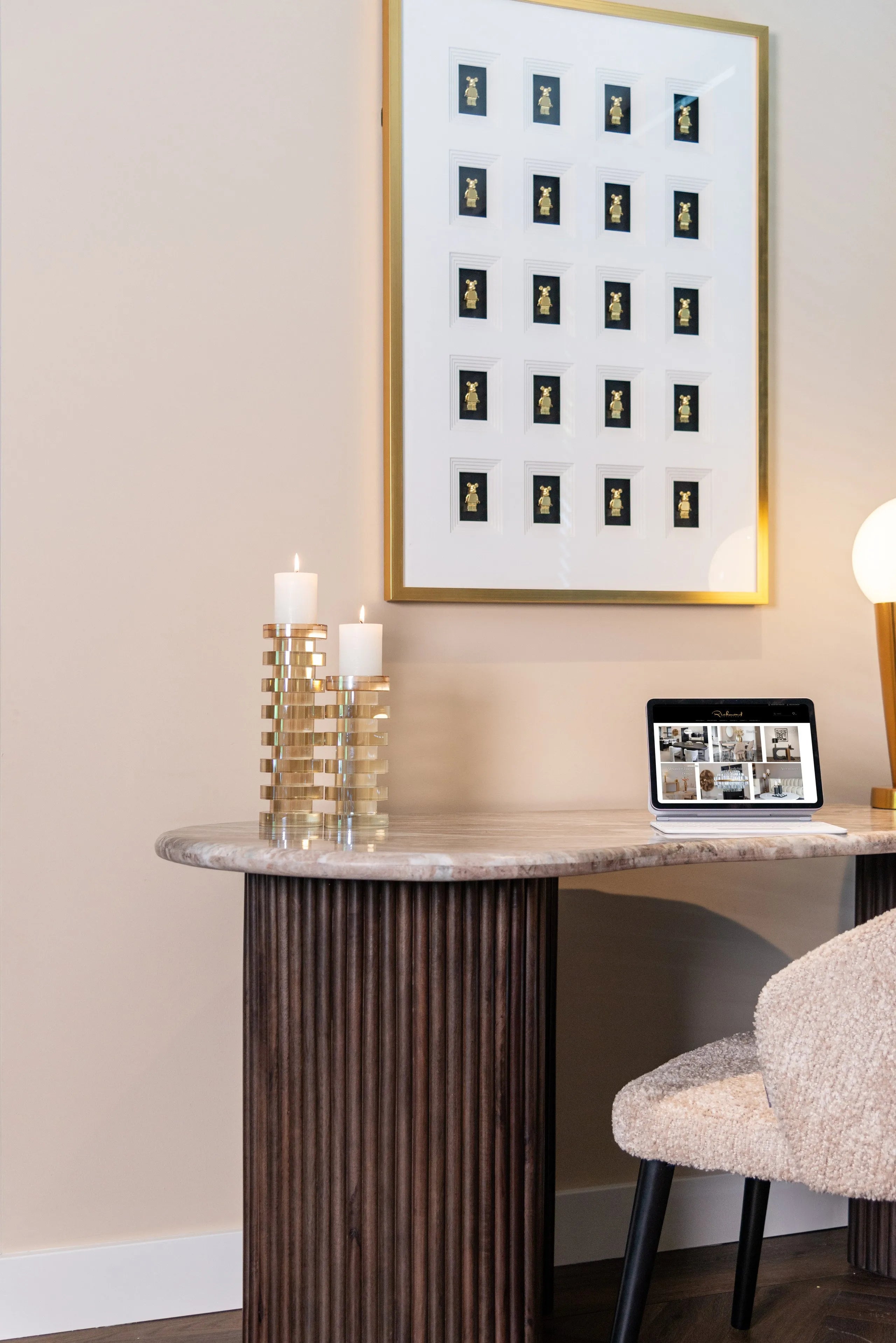 Richmond Interiors Rashford Brown Oak Wood & Marble Desk