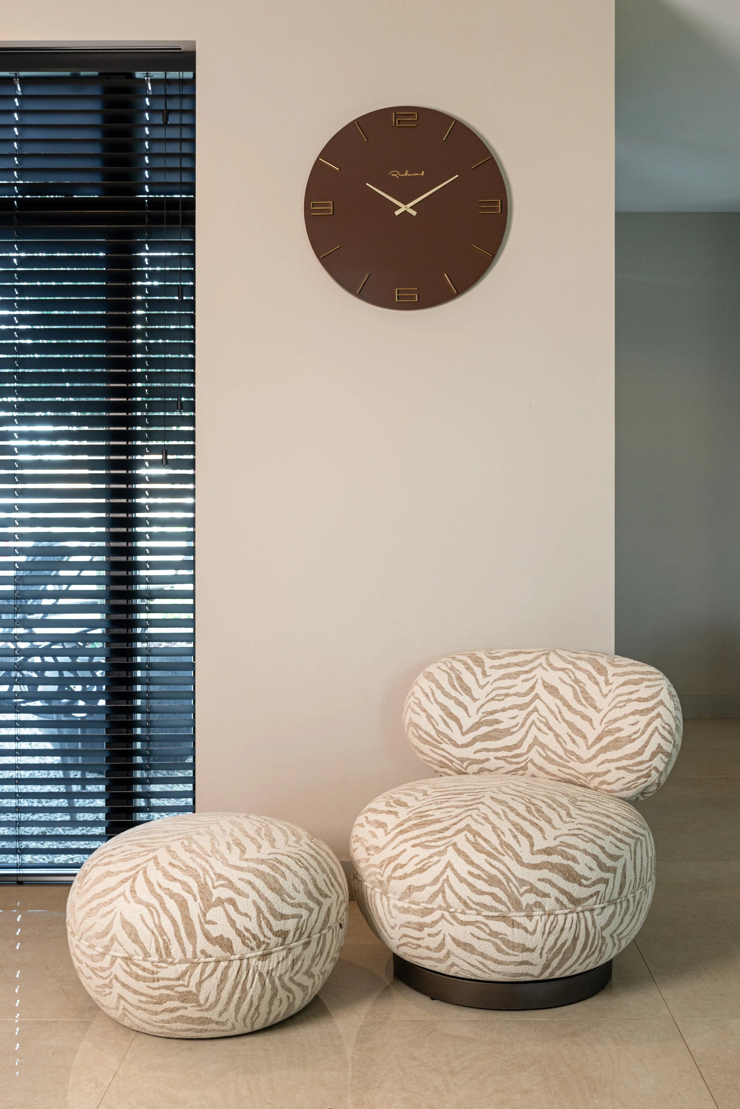 Richmond Interiors Byram Chestnut Brown Brass Wall Clock