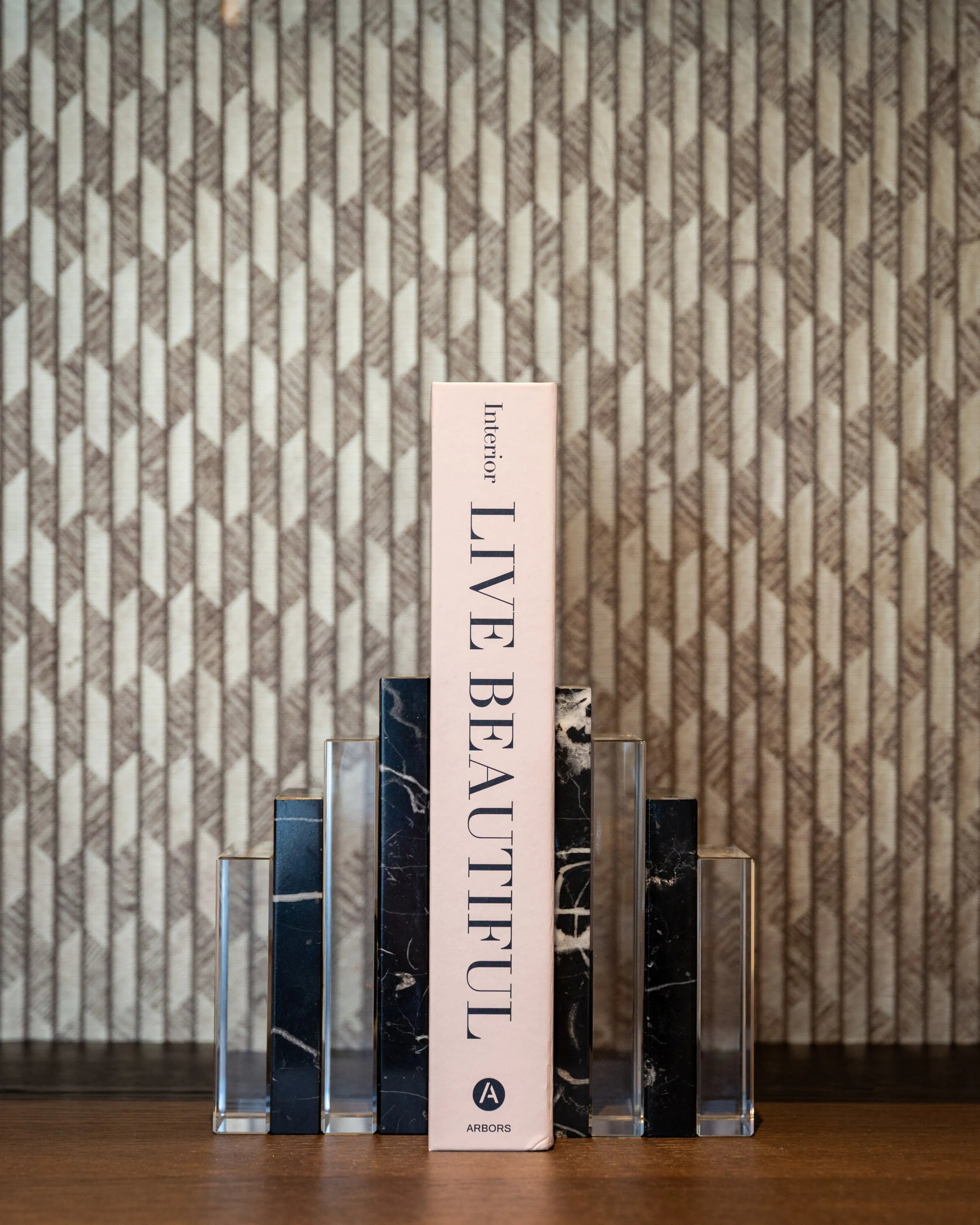 Richmond Interiors Fancy Clear Glass & Black Marble Bookstands
