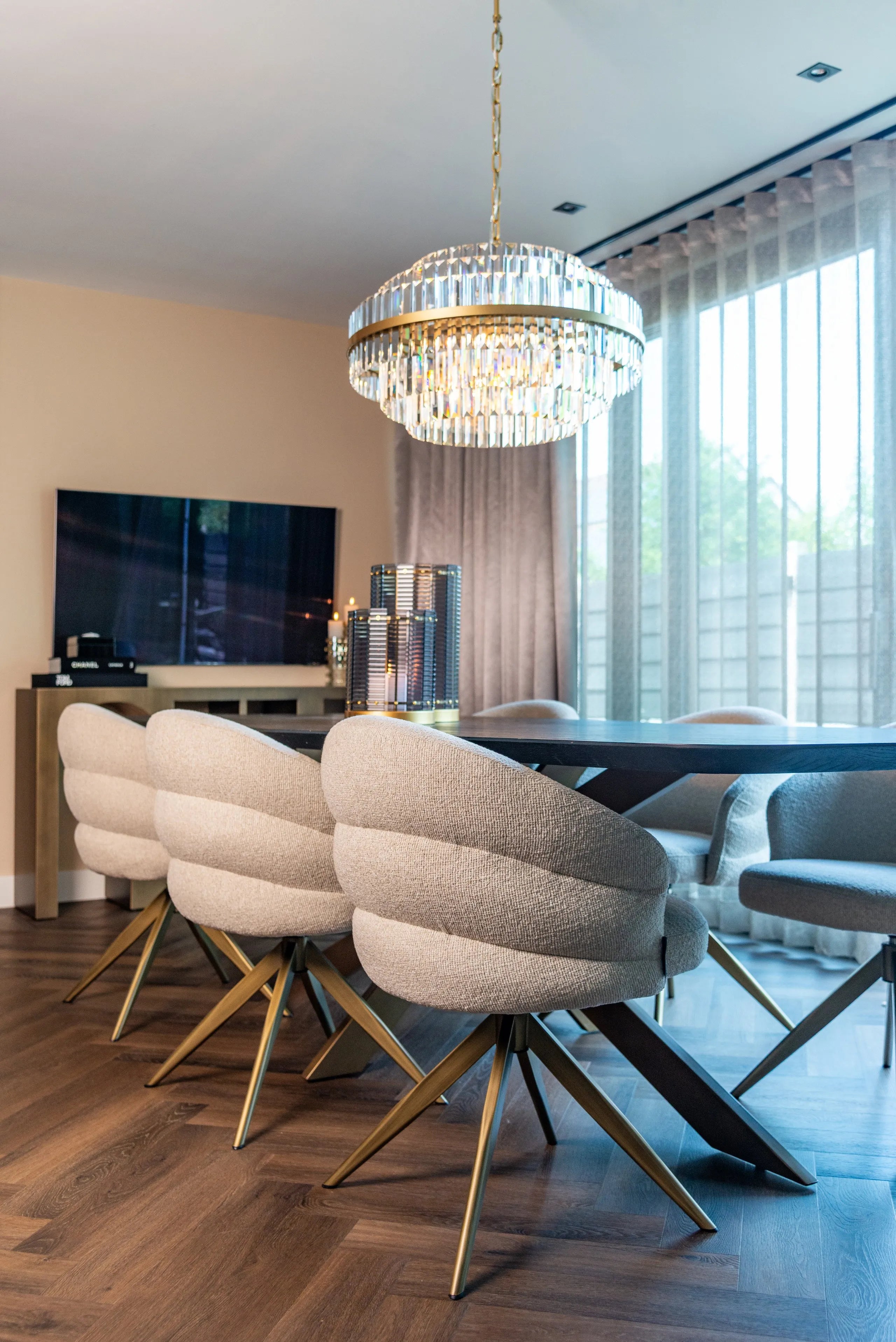 Richmond Interiors Desire Brushed Gold Crystal Glass Chandelier Medium