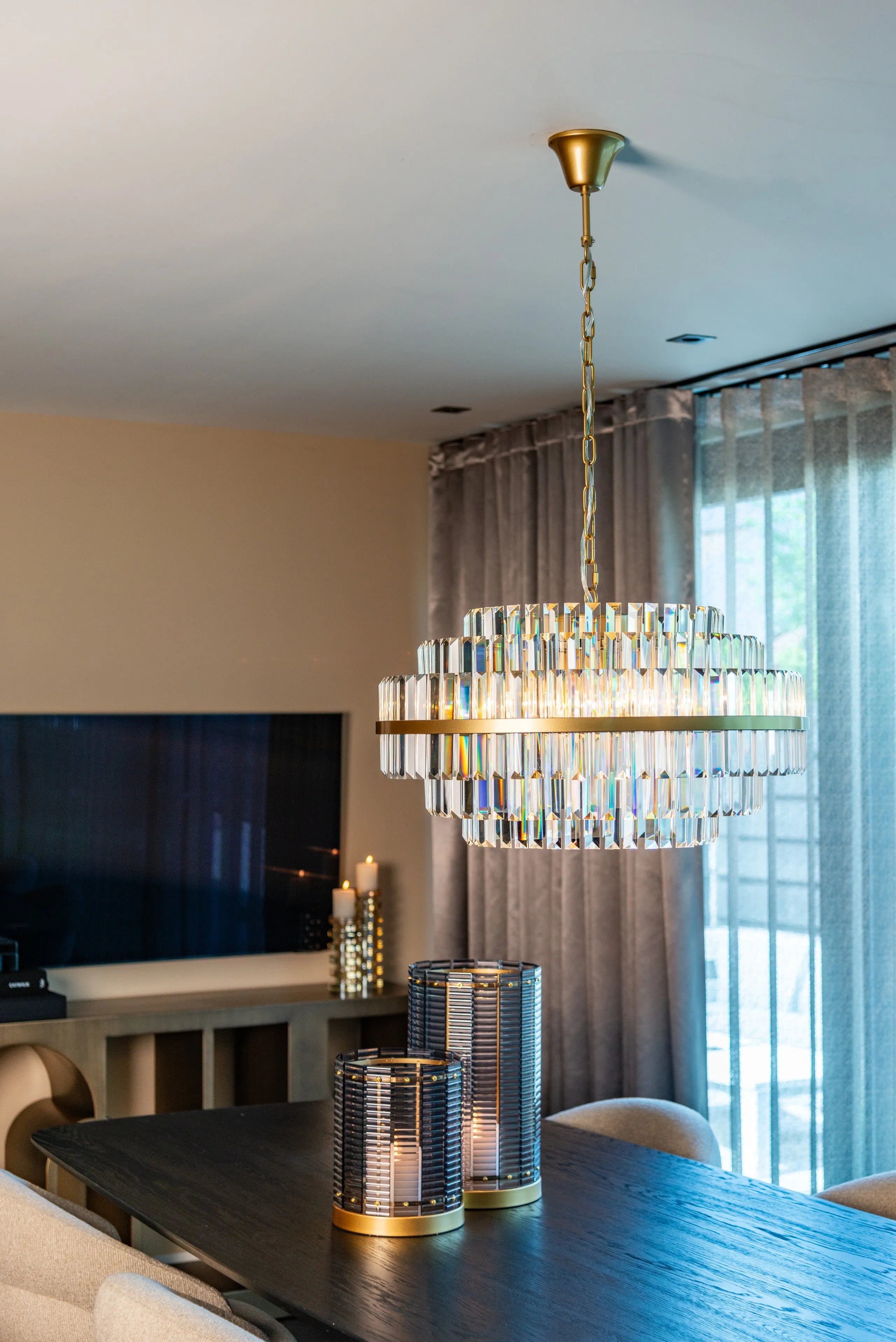 Richmond Interiors Desire Brushed Gold Crystal Glass Chandelier Medium