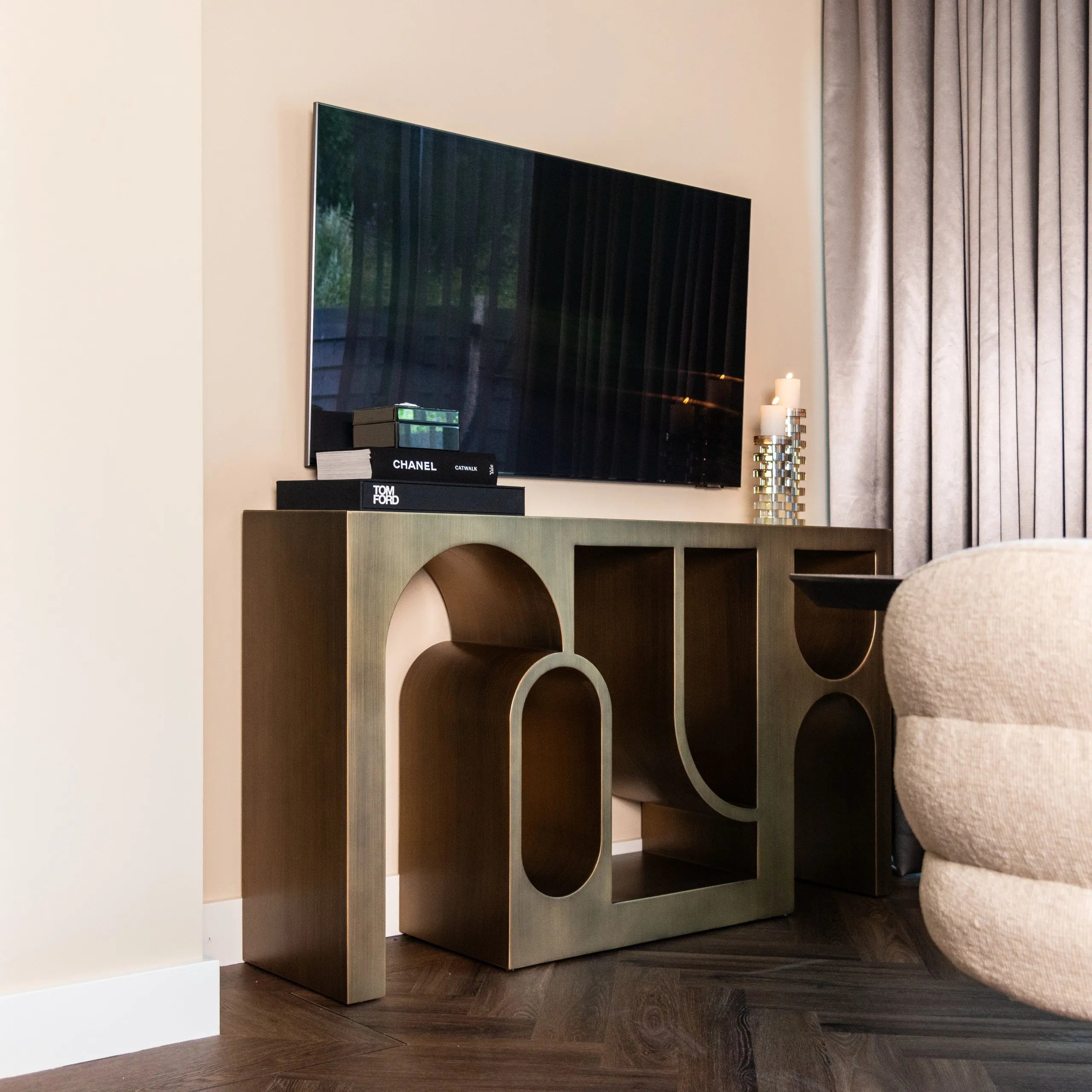 Richmond Interiors Lugano Brushed Gold Console Table
