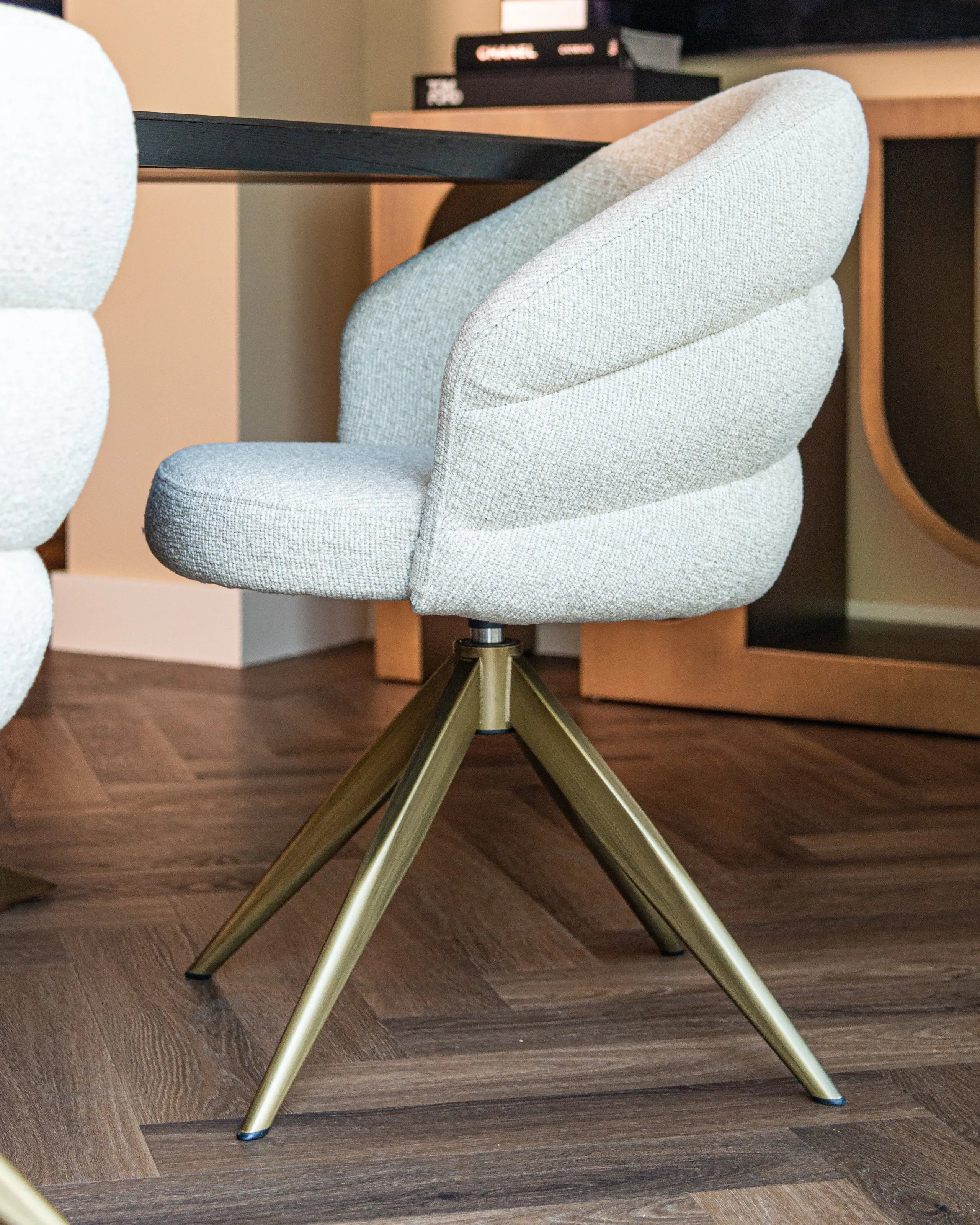 Richmond Interiors Zendaya Taupe Boucle Swivel Dining Chair