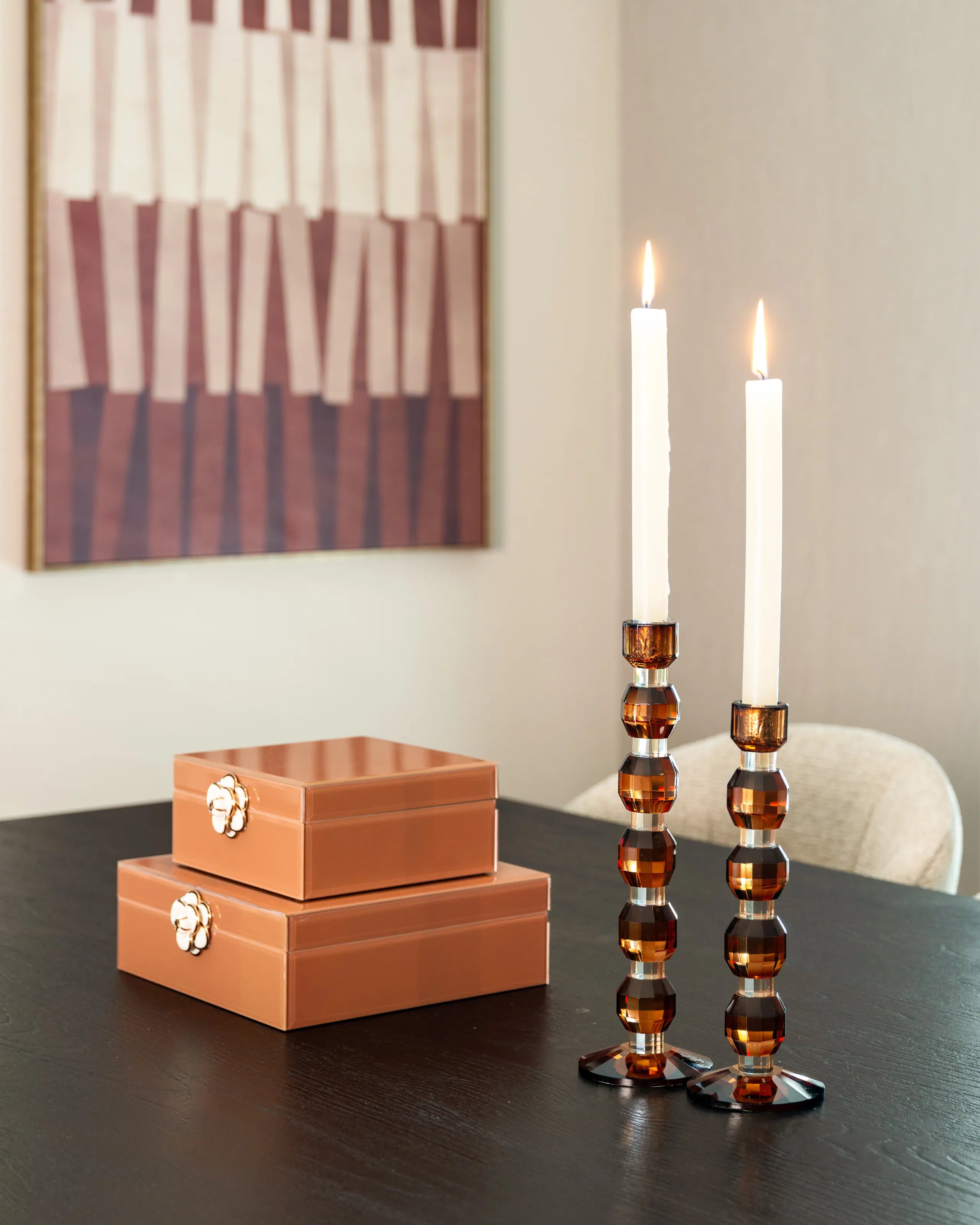 Richmond Interiors Floral Brown Glass Storage Box Large
