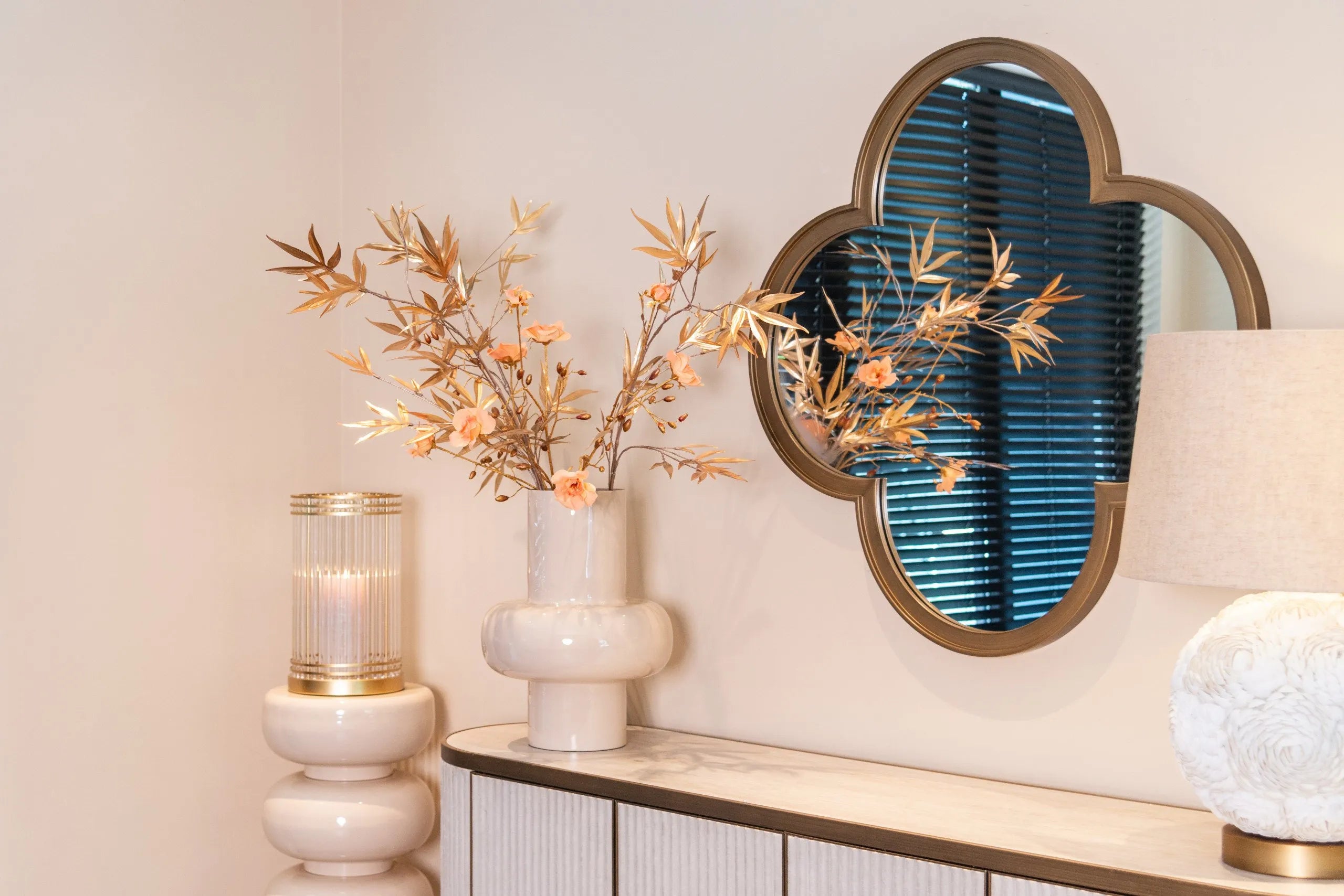 Richmond Interiors Dyara Gold & Ribbed Glass Hurricane Candle Holder | Large