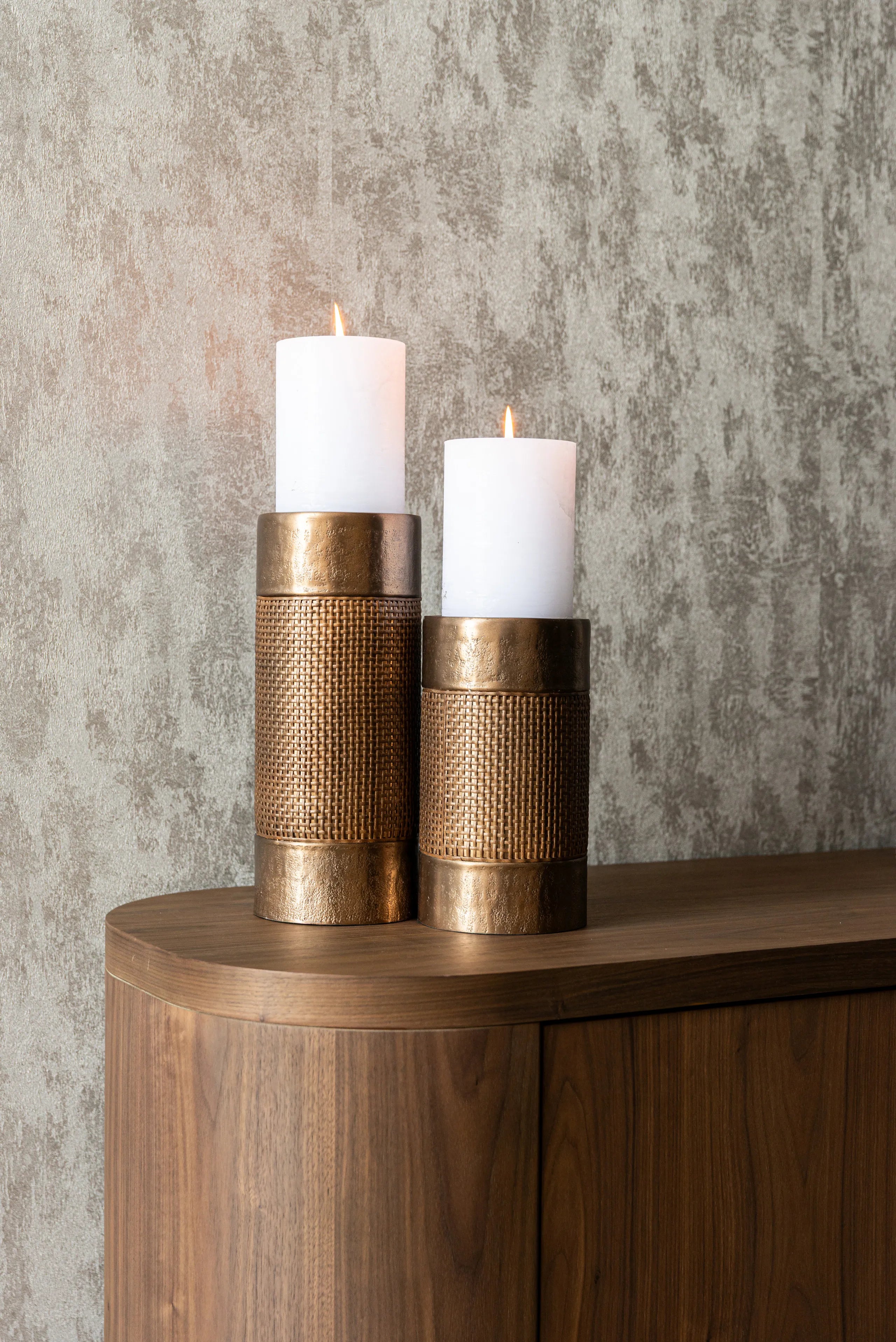 Richmond Interiors Aya Brushed Gold Rattan Candle Holder Small