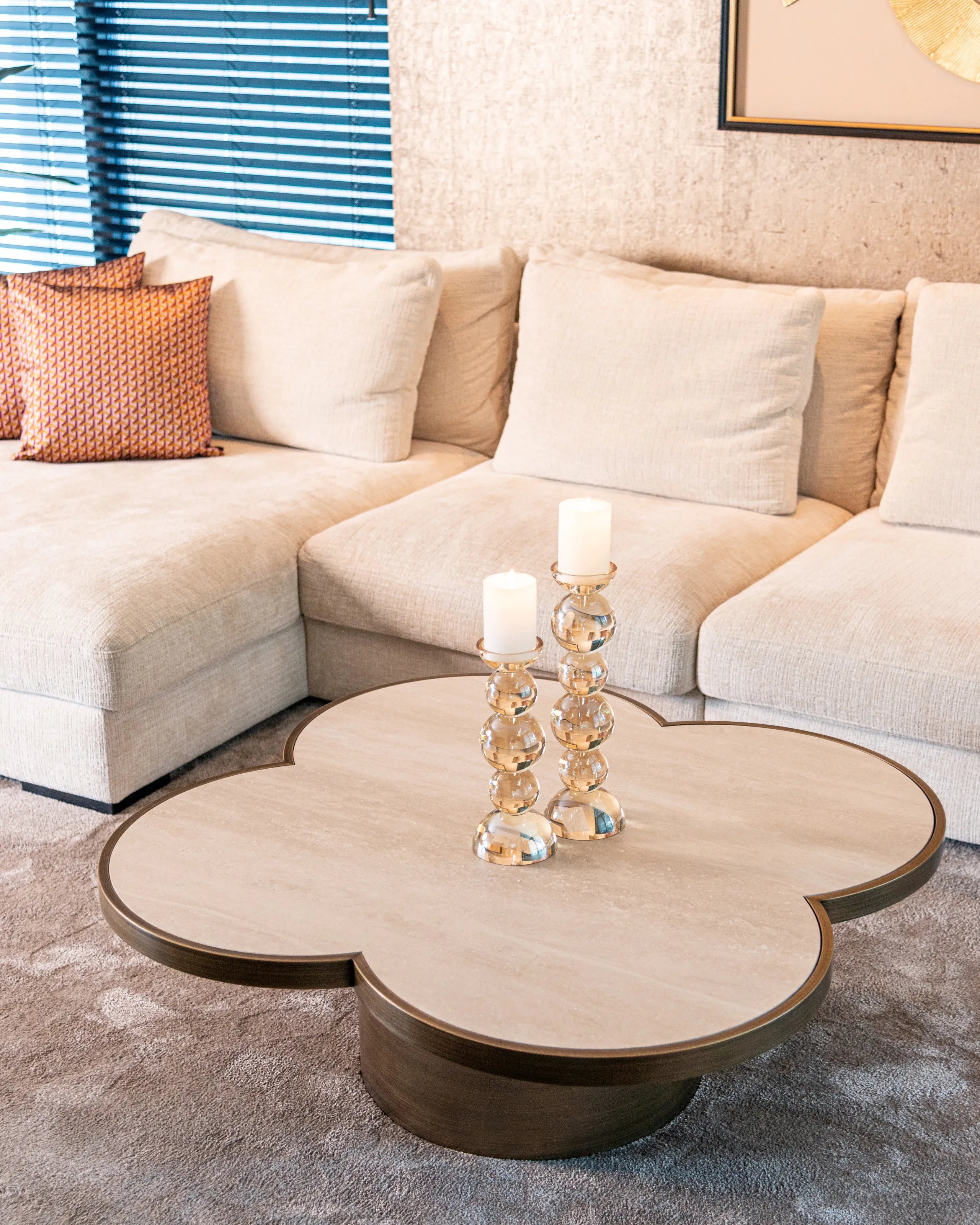 Richmond Interiors Clover Travertine & Gold Coffee Table