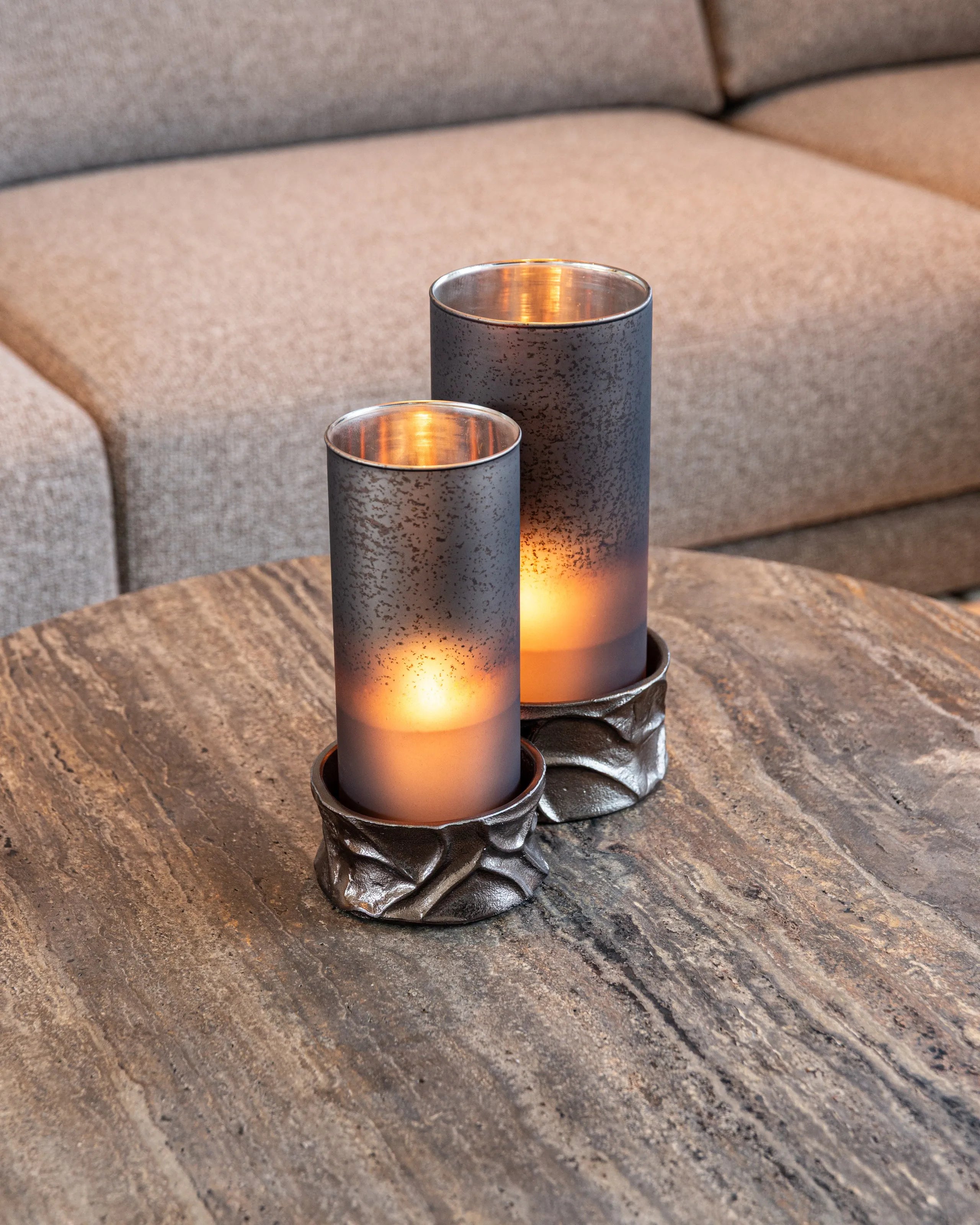 Richmond Interiors Candace Smoke Glass Hurricane Candle Holder Small