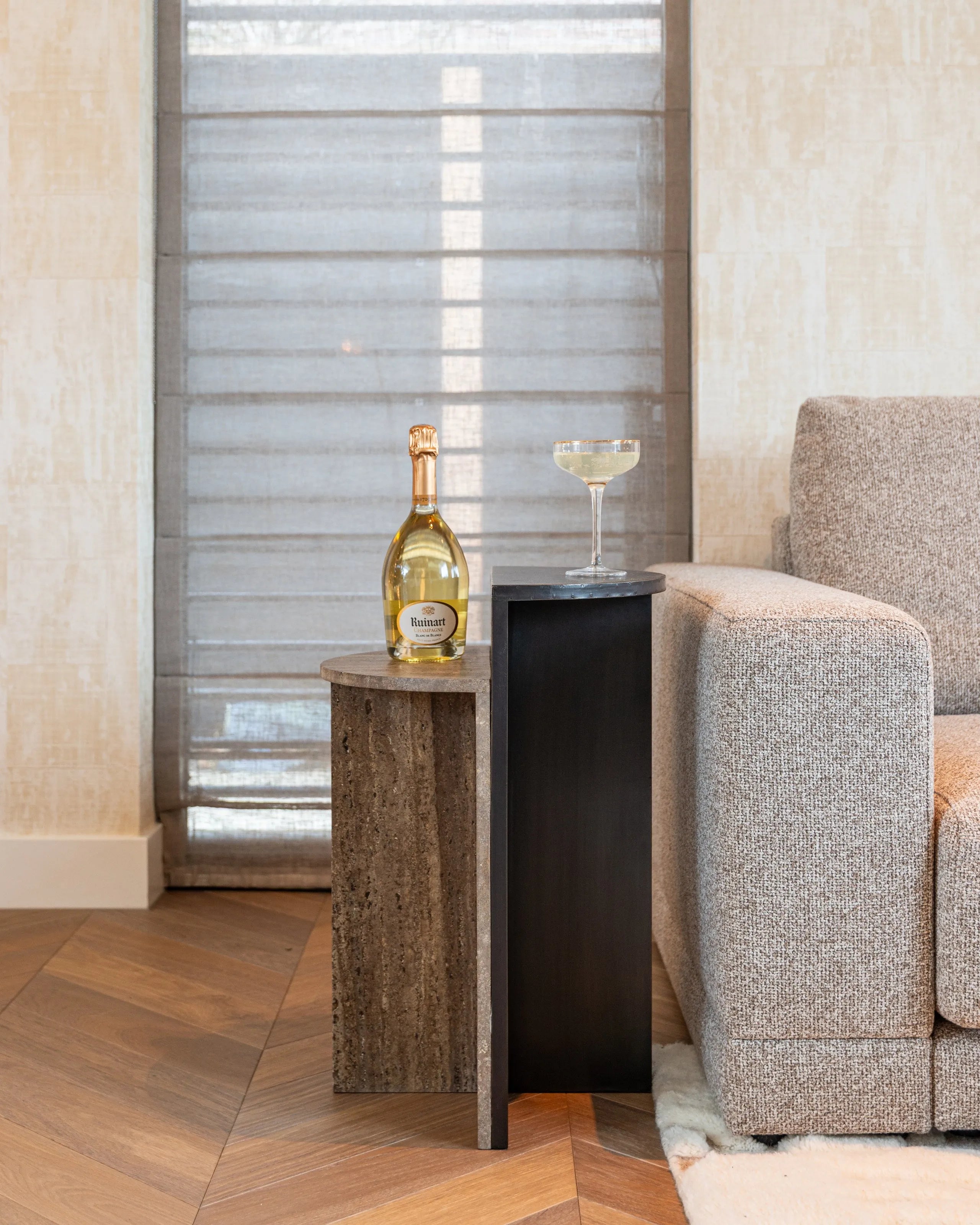 Richmond Interiors Russo Ash Brown Wood & Travertine Side Table