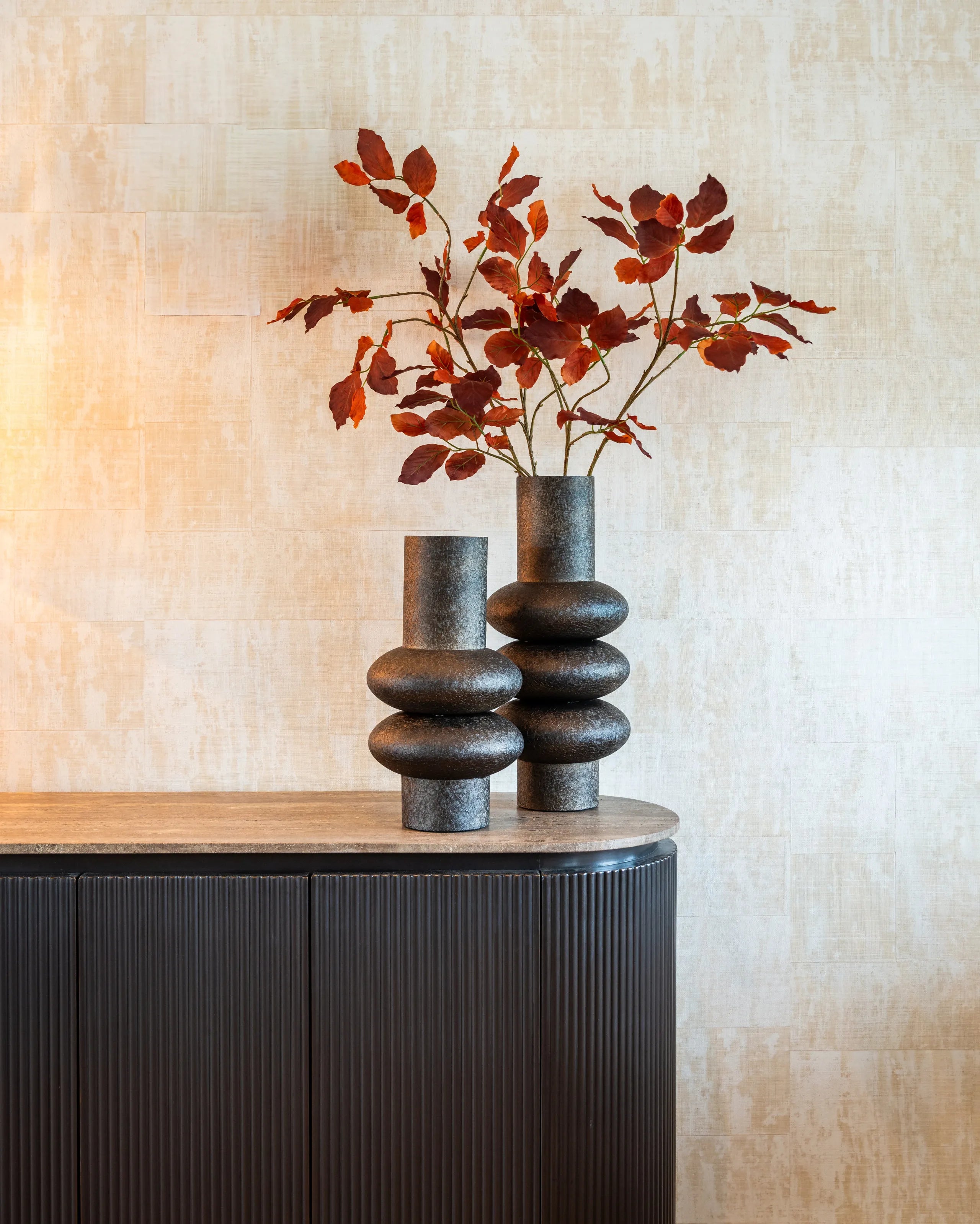 Richmond Interiors Russo Ash Brown Wood & Travertine Sideboard