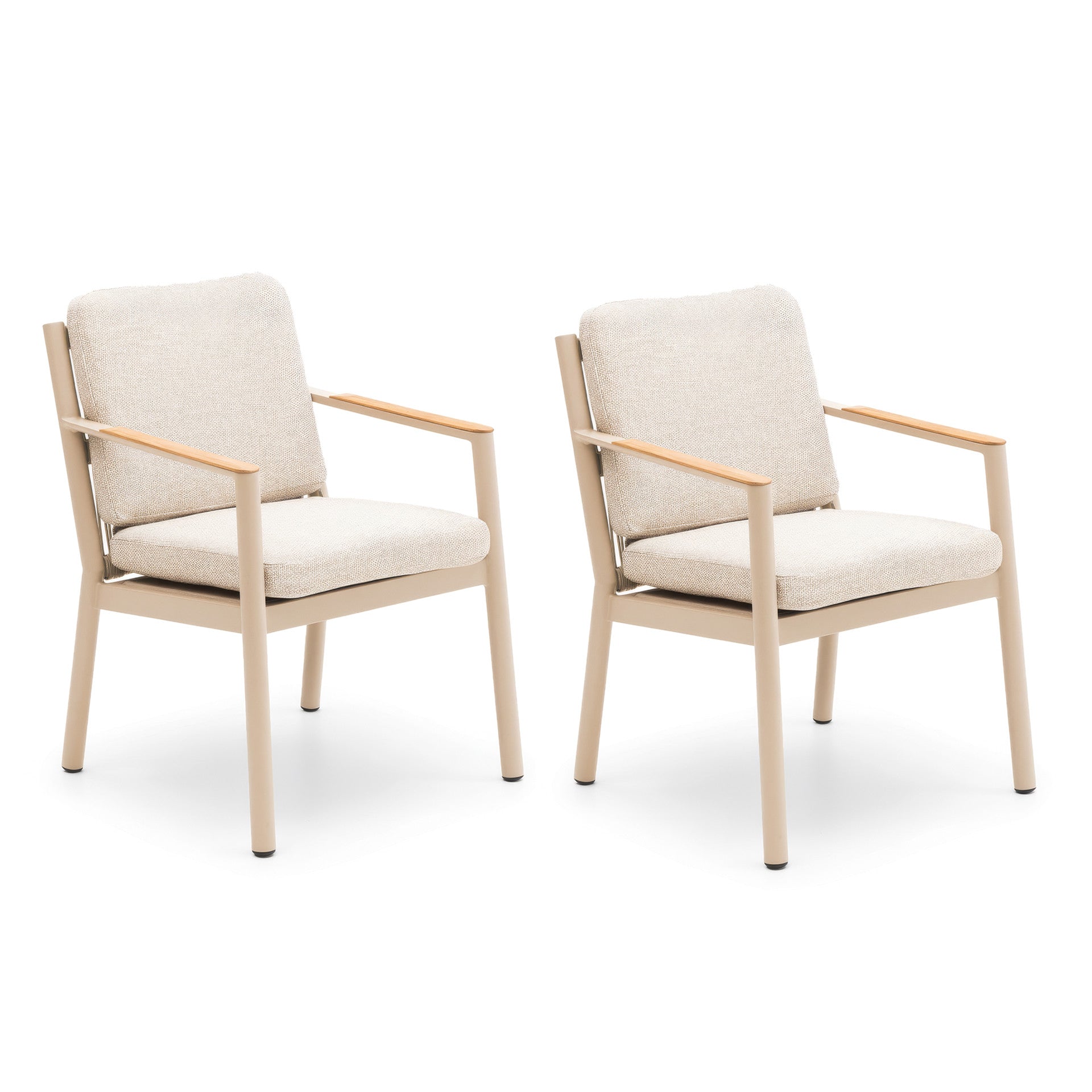 Sicily Set of 2 Dining Chairs with Teak Arms - Latte Frame-Latte Cushions