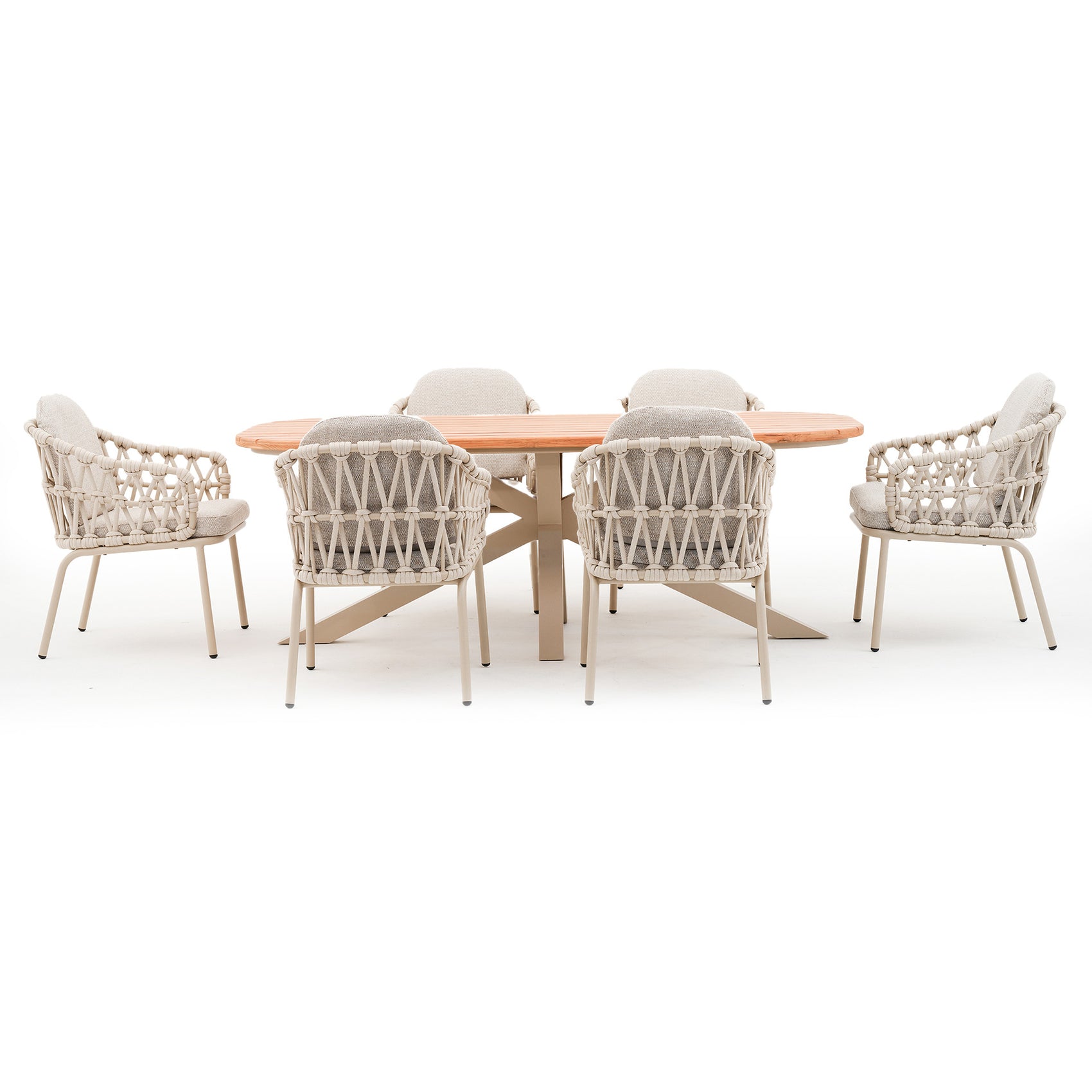 Sicily 6 Seater Rectangular Table with Rope Chairs - Latte Frame-Latte Cushions