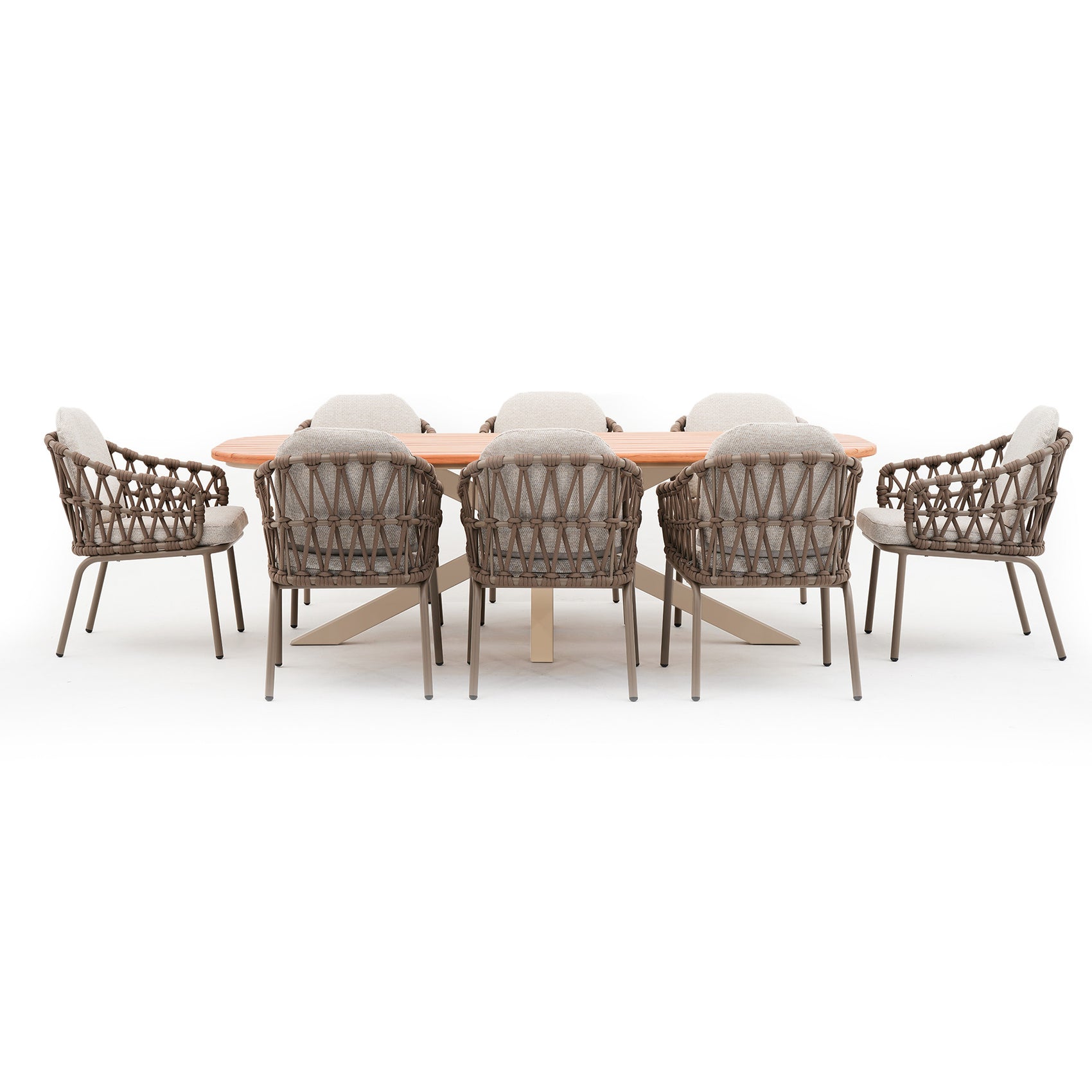 Sicily 8 Seater Rectangular Table with Rope Chairs - Cafe Frame-Latte Cushions