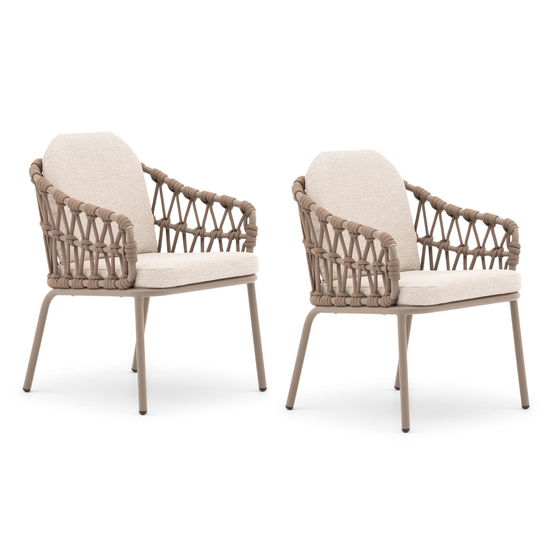 Sicily Rope Set of 2 Dining Chairs - Café Frame-Latte Cushions