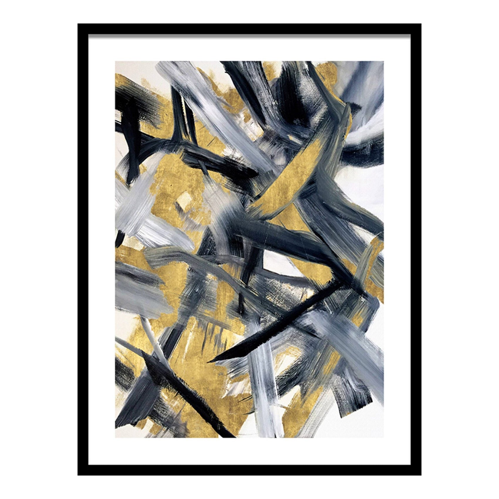 Nayman II Framed Abstract Gold & Grey Wall Art Print