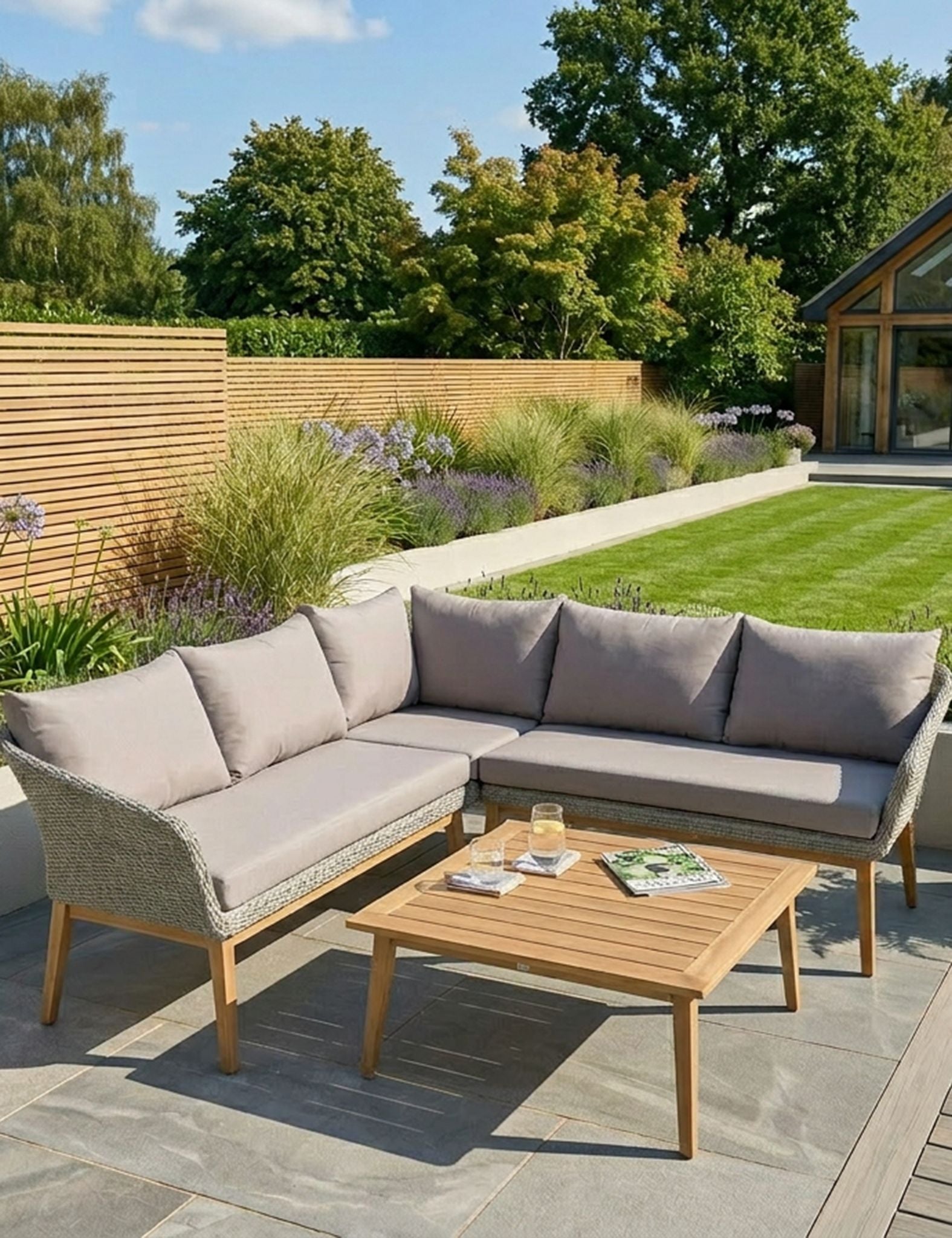 Sol 5 Seater Grey Corner Lounge Set with Square Coffee Table