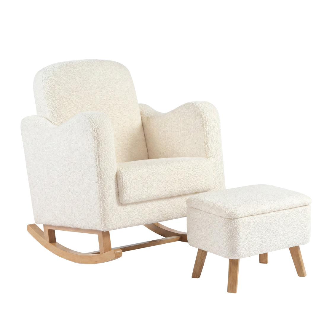Soother Nursing Chair and Stool Off White Boucle