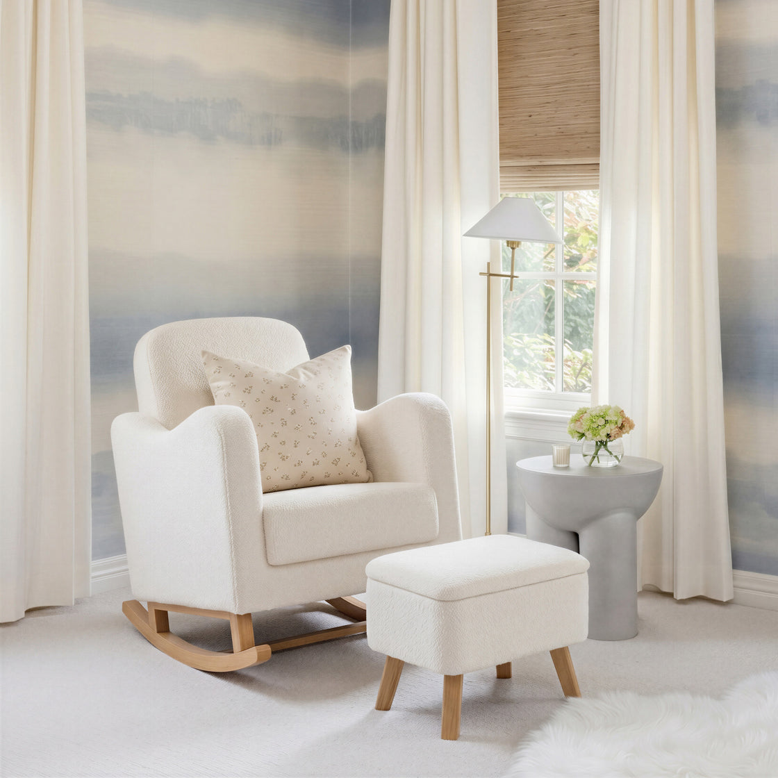 Soother Nursing Chair and Stool Off White Boucle