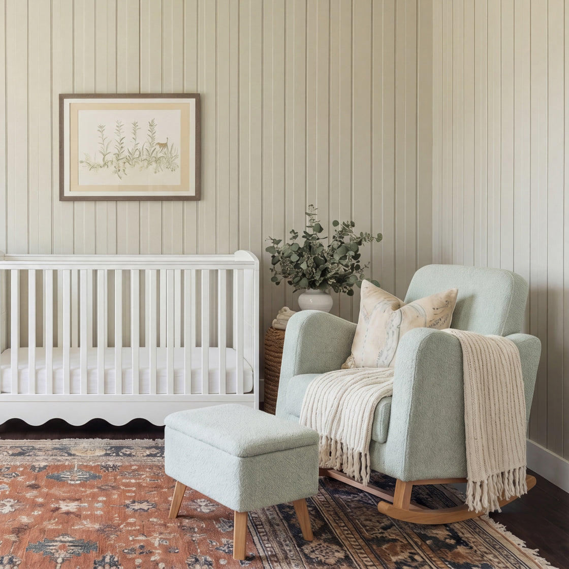 Soother Nursing Chair and Stool Sage Boucle