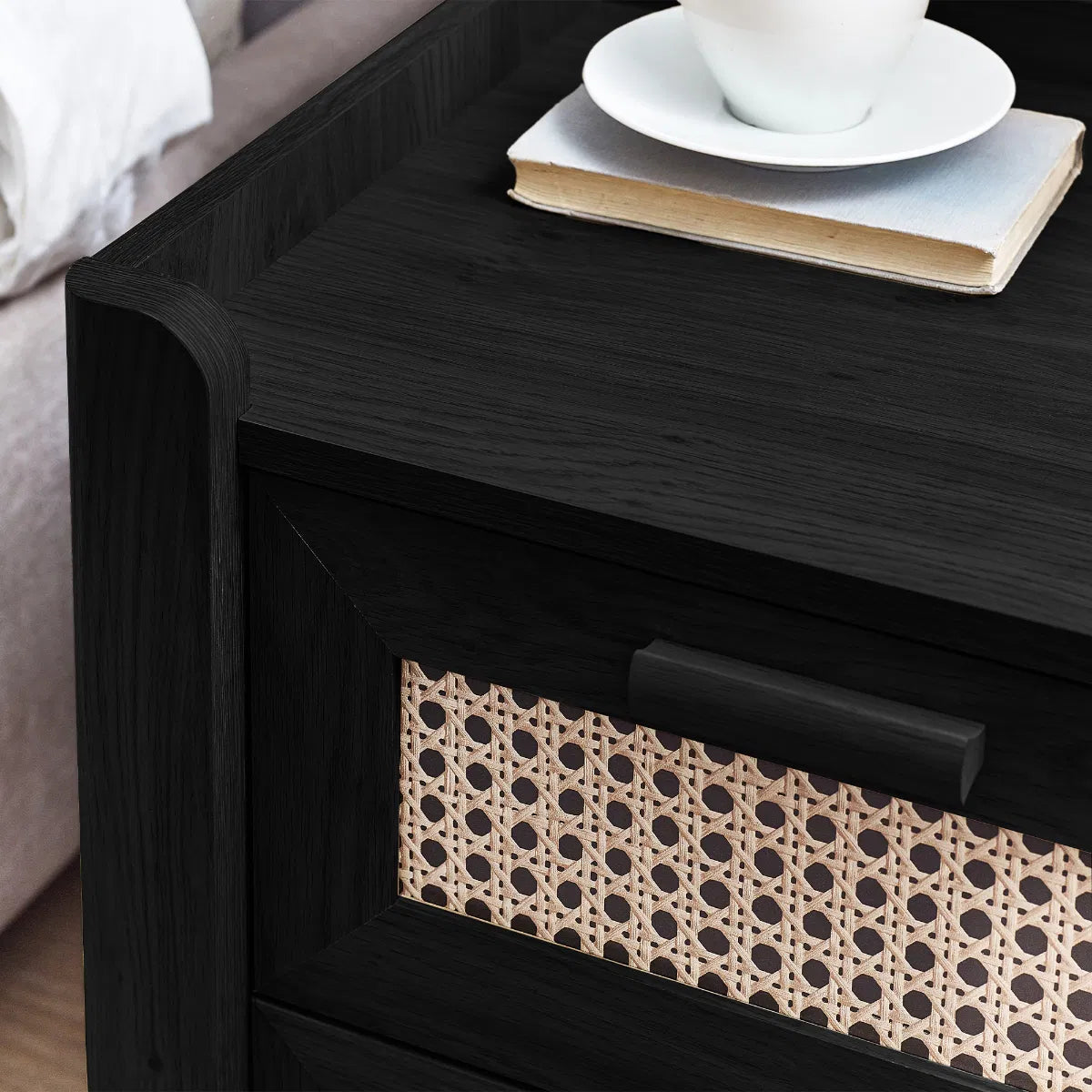 Asbury Wood Bedside Table | 2 Drawers - Black Ash