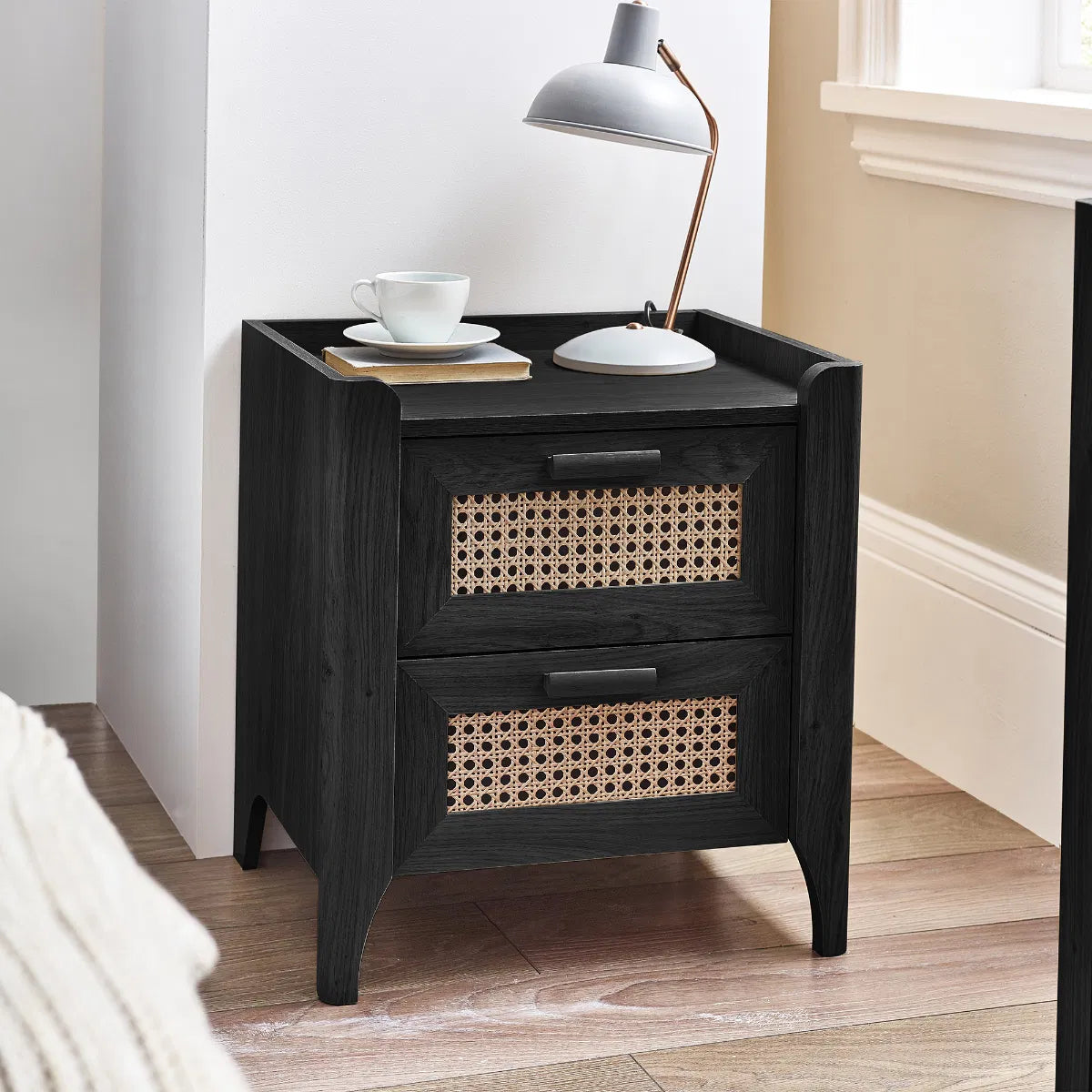 Asbury Wood Bedside Table | 2 Drawers - Black Wood