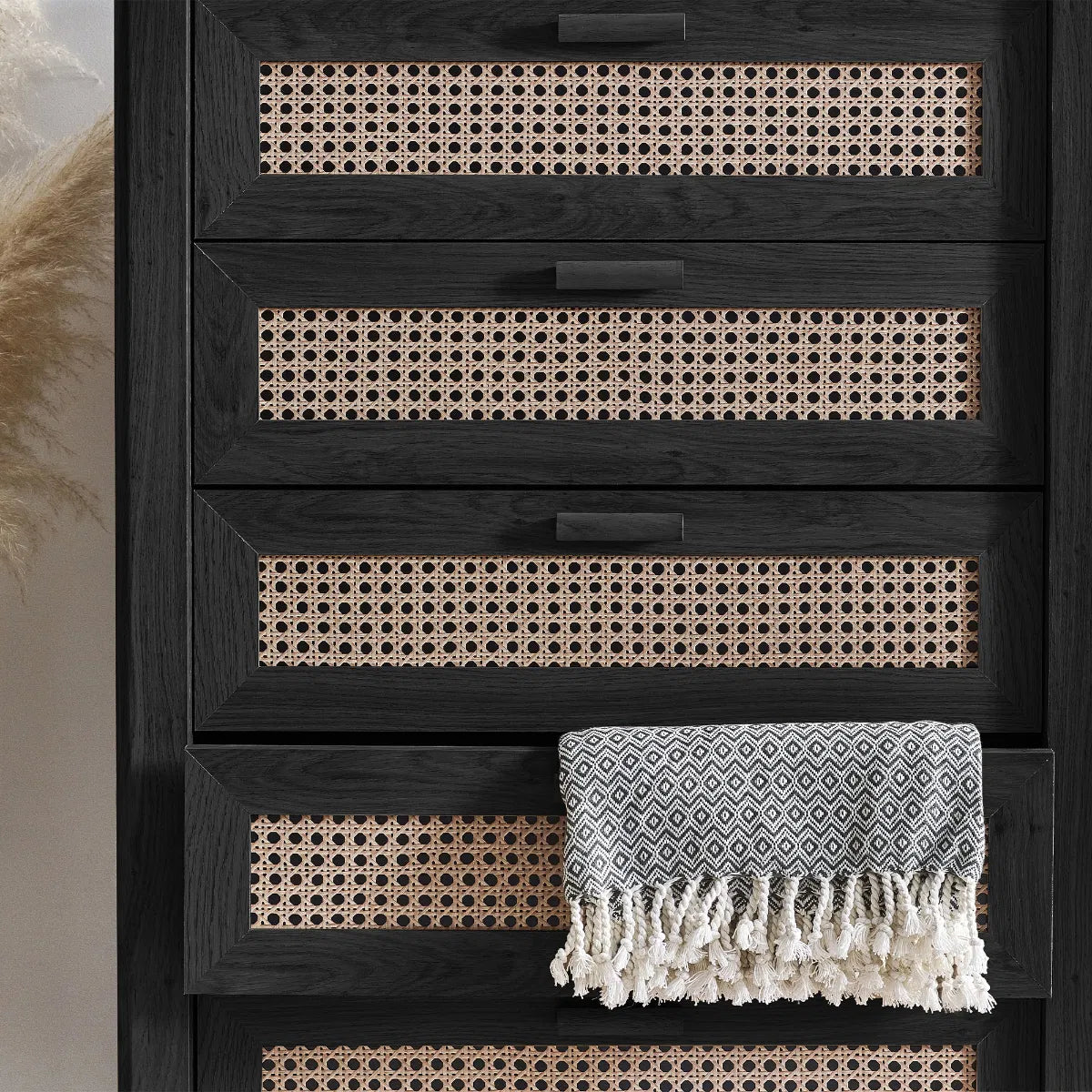 Asbury Wood Chest of Drawers | 5 Drawers - Black Ash
