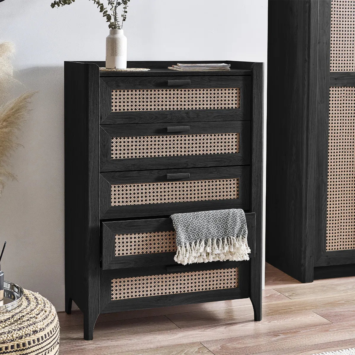 Asbury Wood Chest of Drawers | 5 Drawers - Black Ash