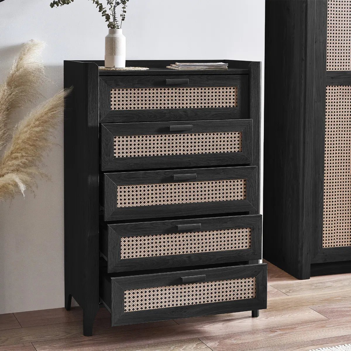 Asbury Wood Chest of Drawers | 5 Drawers - Black Ash