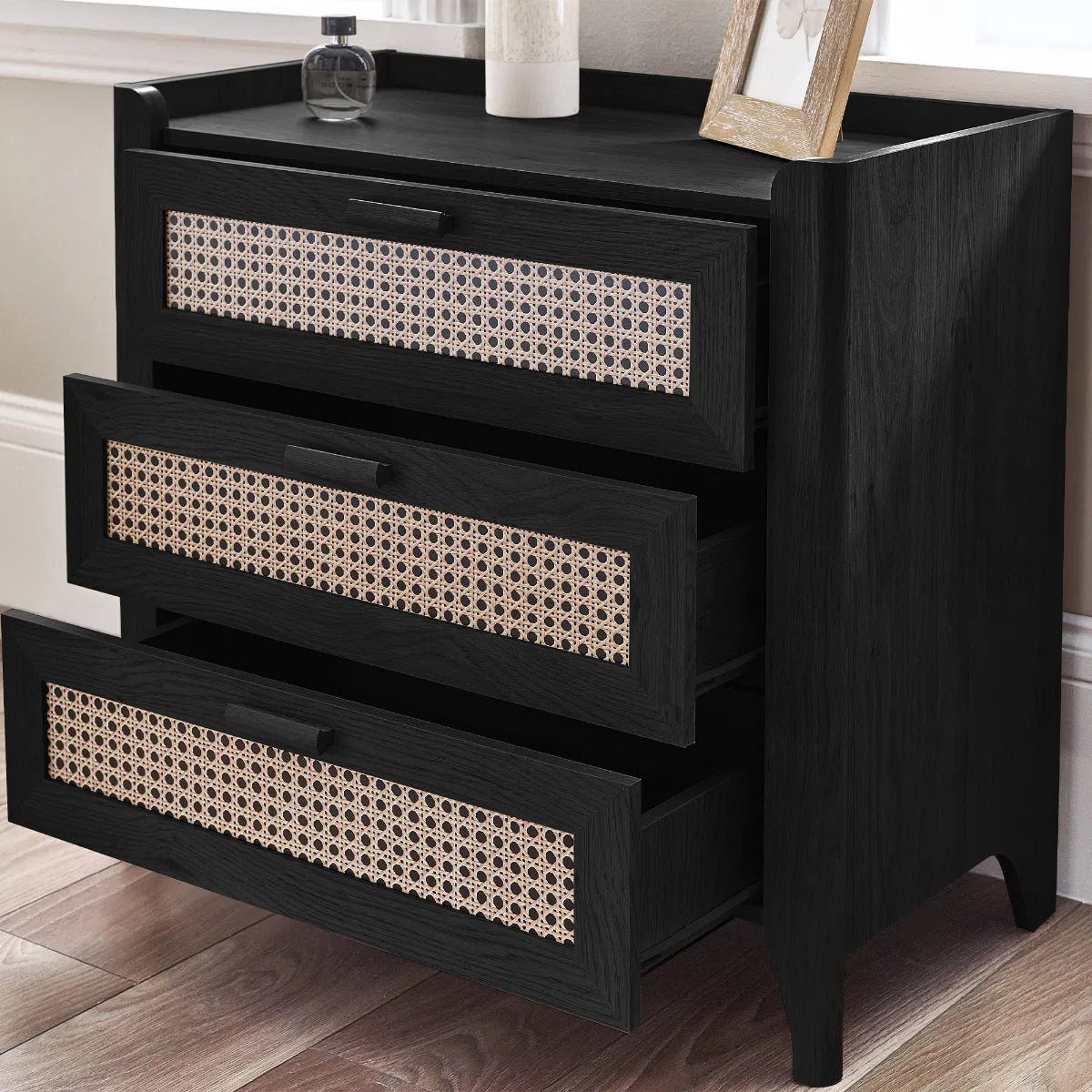 Asbury Wood Chest of Drawers | 3 Drawers - Black Ash