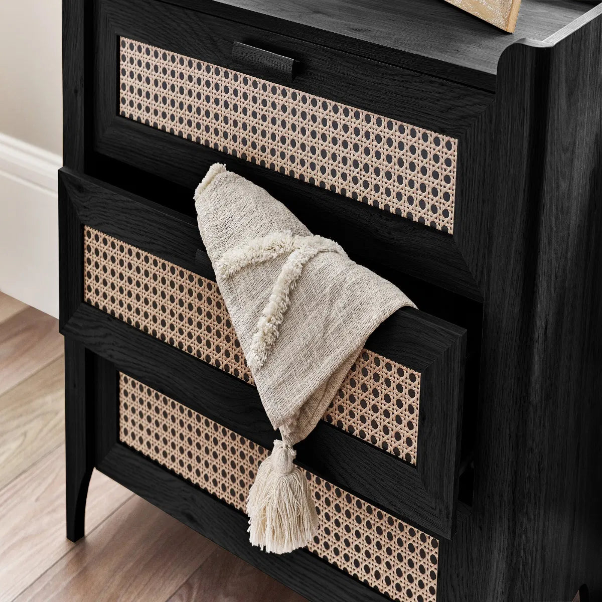 Asbury Wood Chest of Drawers | 3 Drawers - Black Ash