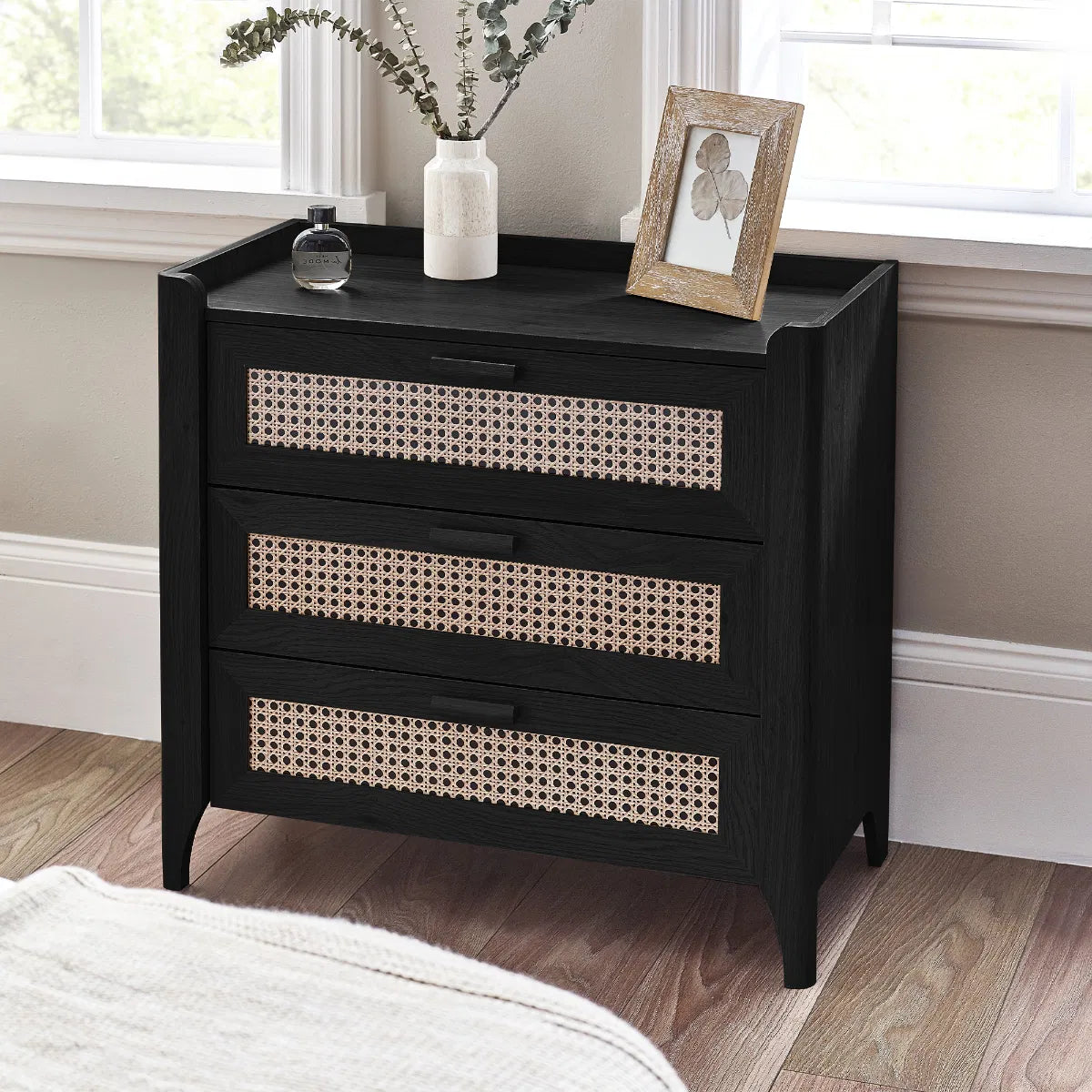 Asbury Wood Chest of Drawers | 3 Drawers - Black Ash