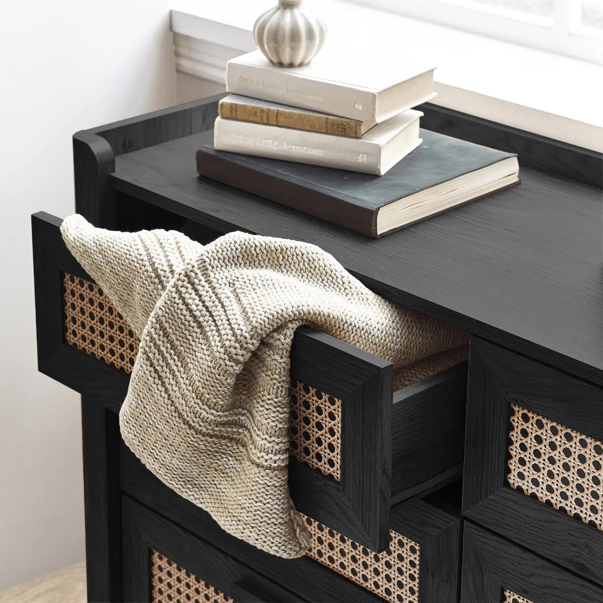 Asbury Wood Chest of Drawers | 6 Drawers - Black Ash