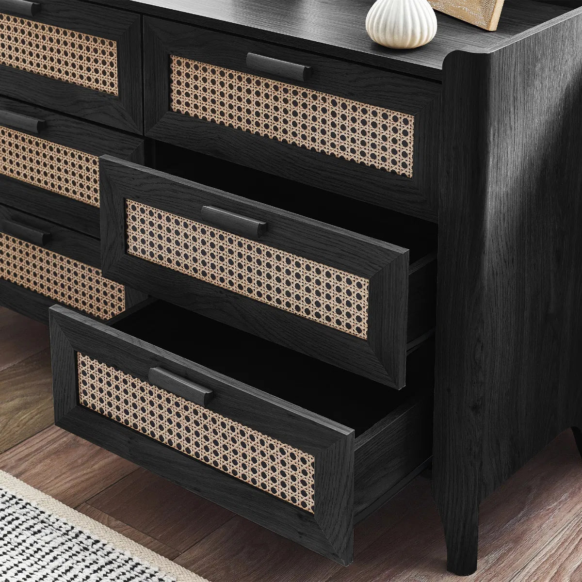 Asbury Wood Chest of Drawers | 6 Drawers - Black Ash