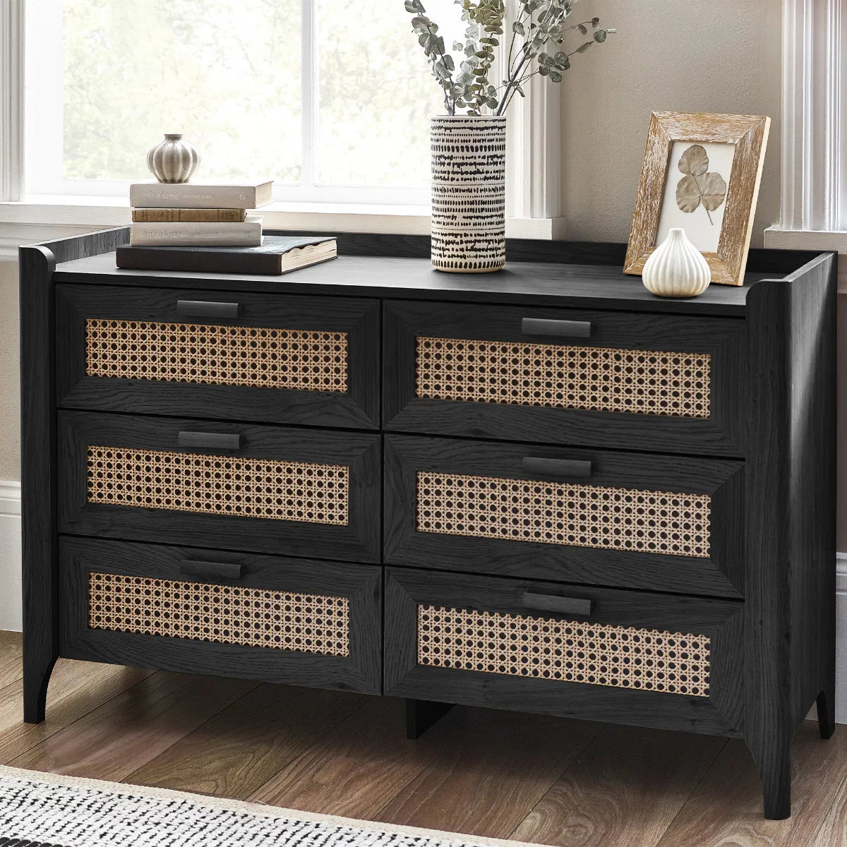 Asbury Wood Chest of Drawers | 6 Drawers - Black Ash