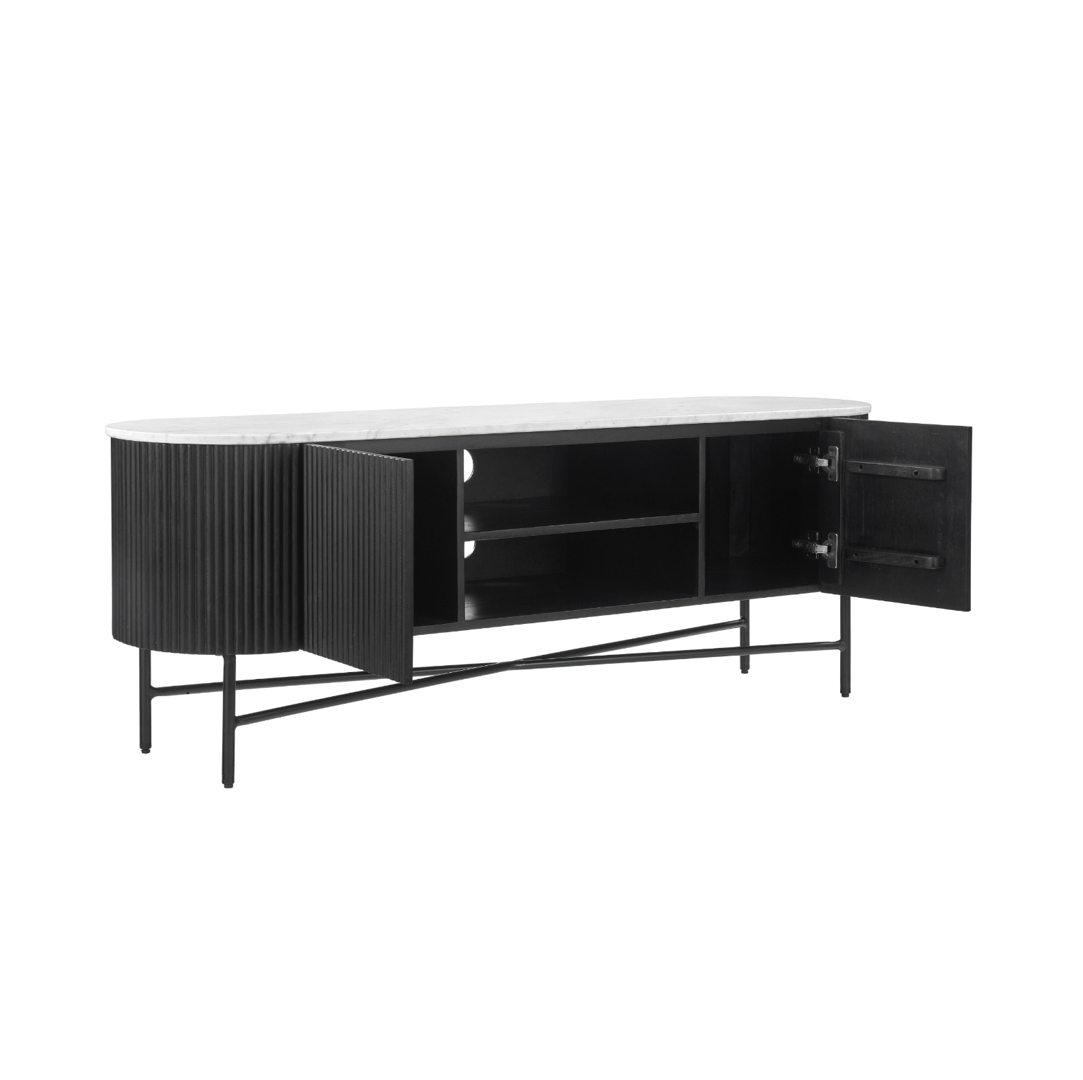 Hudson Black Ribbed Mango Wood & White Marble Large TV Unit