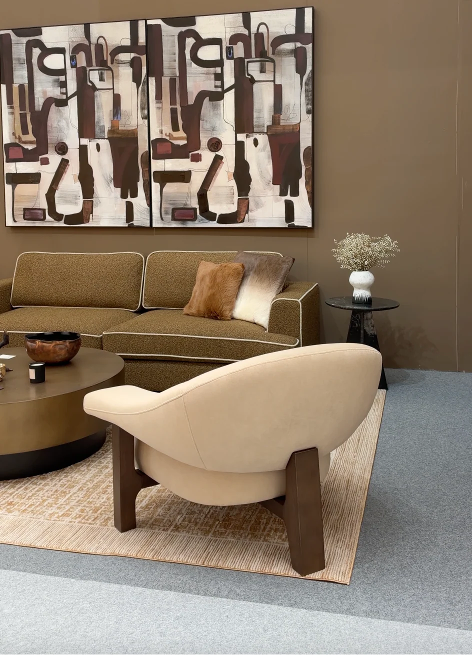 Riviera Hopper Desert Velvet & Dark Brown Solid Wood Armchair