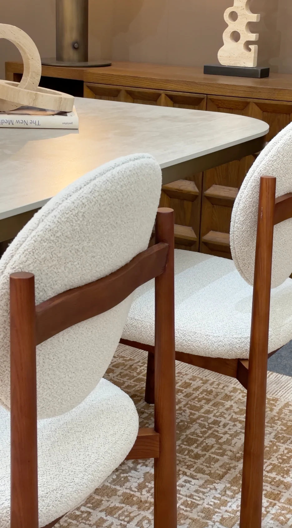 Set of 2 Latina Capella Ivory Chenille & Middle Brown Dining Chairs
